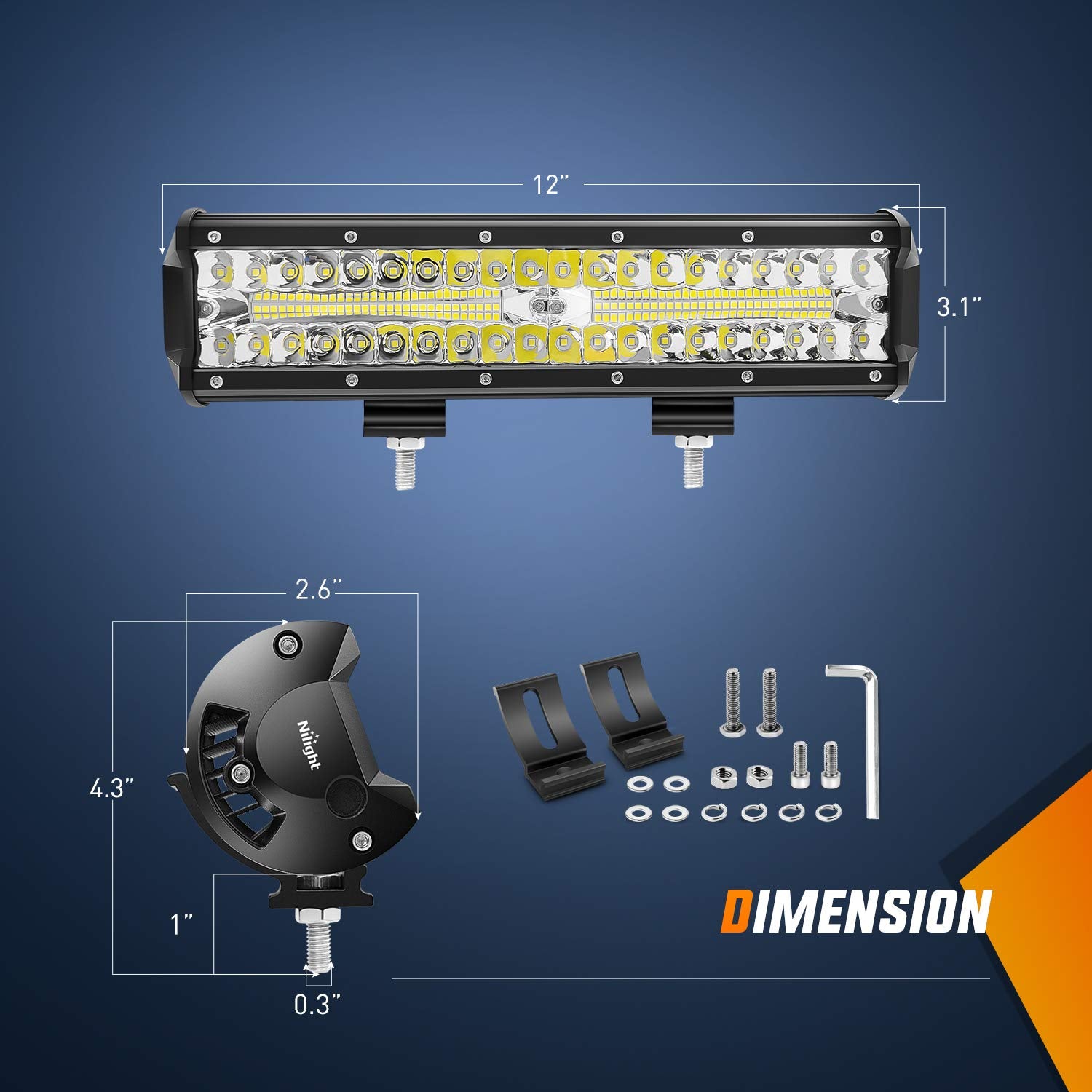 Nilight Led Light Bar 12 Inch 300W 4Pcs 4 Inch 60W Spot Flood Pods Off Road Driving Fog Work Lighting For Truck Tractor Pickup B