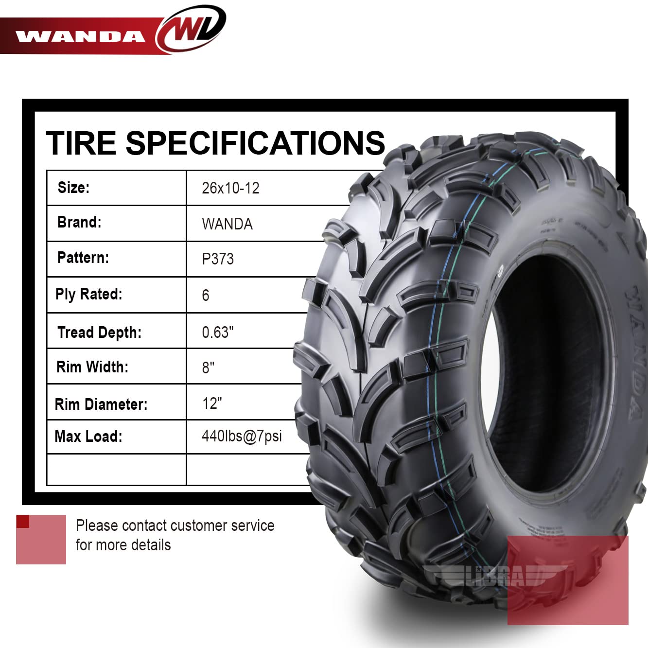 Wanda Set Of 4 Atv Utv Tires 26X10-12 26X10X12 6Pr Lit Mud