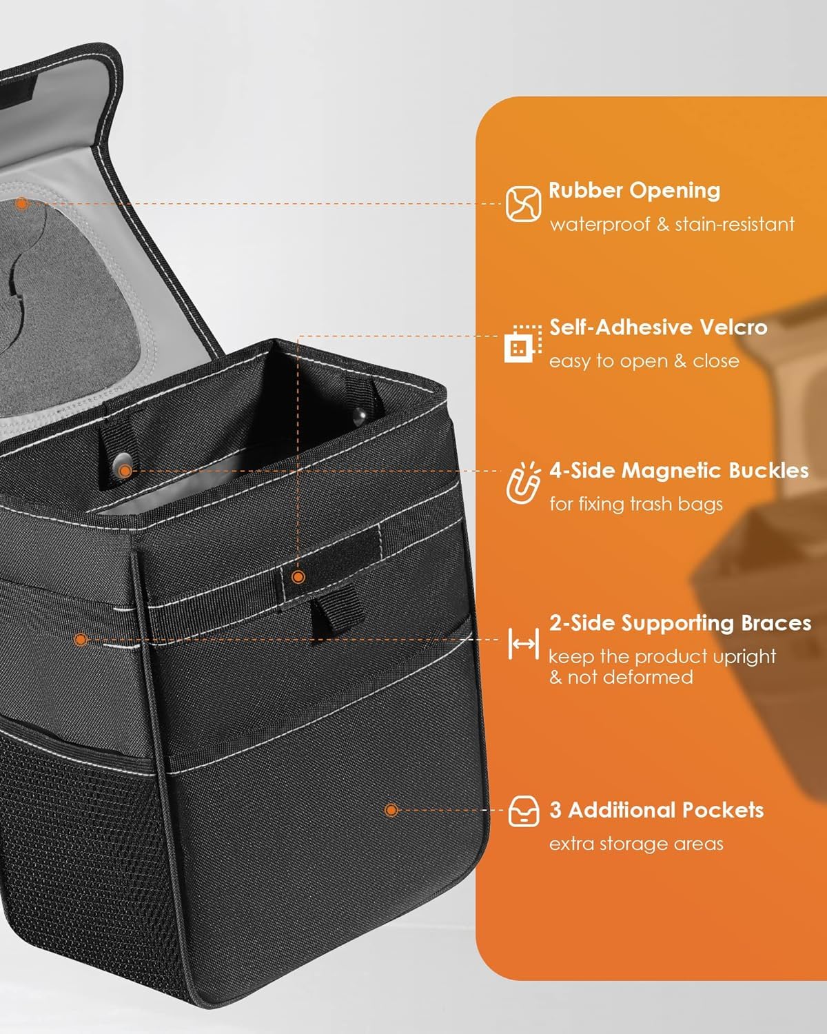 Hotor Car Trash Can - Leak-Proof Car Organizer And Storage Bag For The Back/Front/Console Of Any Cars,Sedans, Suvs & Trucks Easy