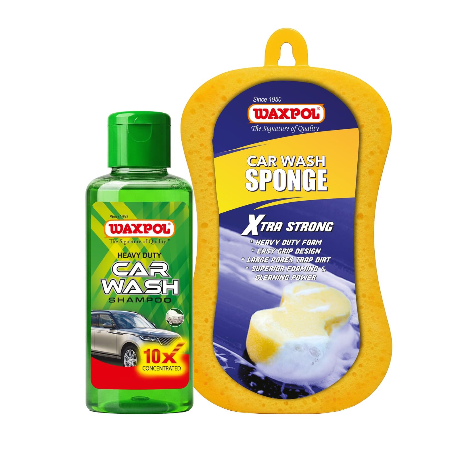 Waxpol Heavy Duty Car & Bike Wash Shampoo 10X Super Foaming Concentrate 100 Ml With Xtra Strong Car Wash Sponge (Perfect For Sno