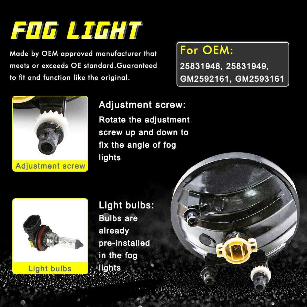TOPSCOPE Fog Lights Replacemnt for 2007-2013 GMC Sierra 1500 2007-2014 GMC Sierra 2500 3500HD Fog Lamps with Smoke Lens H8 12V 35W Halogen Bulbs Universal Switch and Wiring Kit 25831948, GM2593161