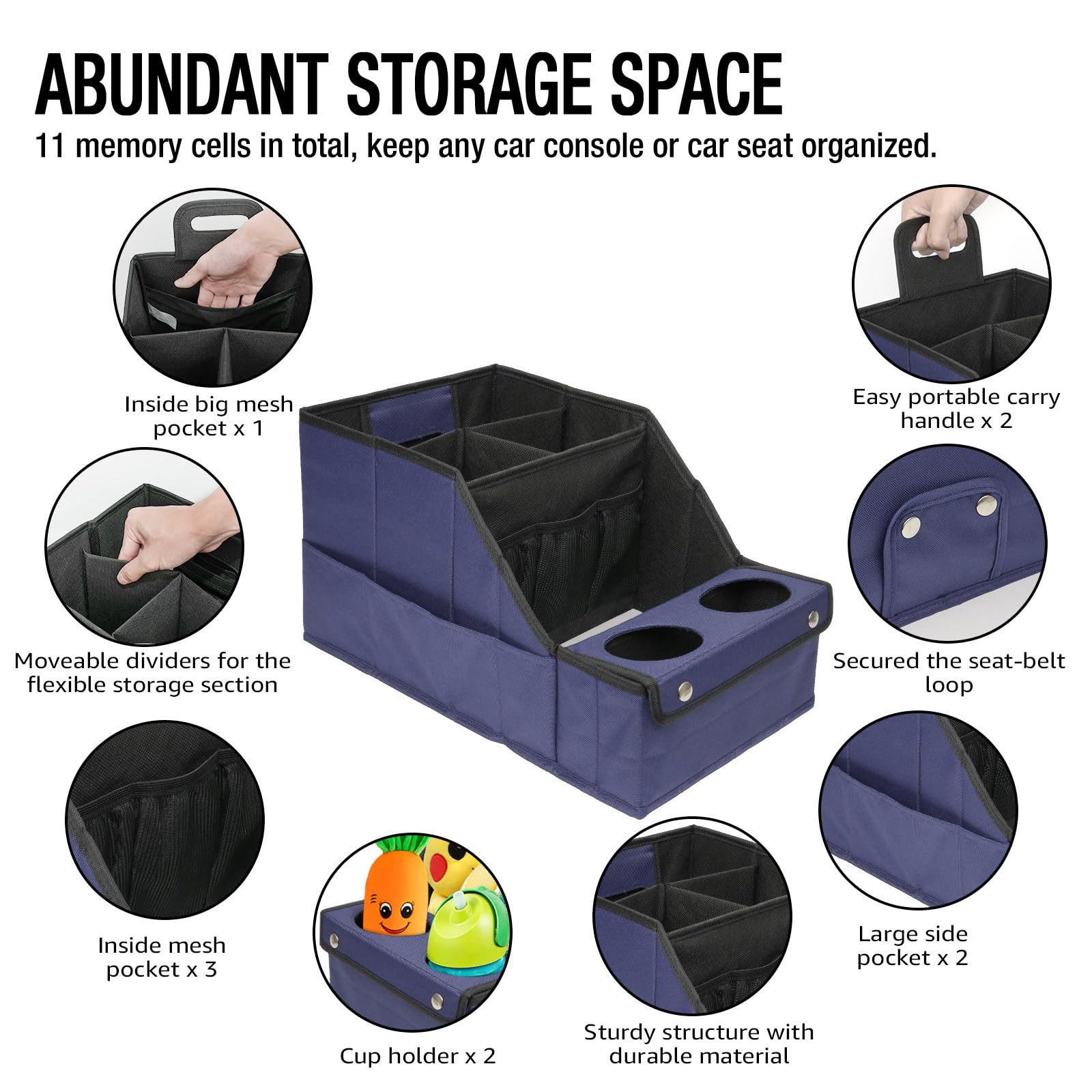 Mulisoft Car Seat Organizer, Backseat Car Organizer With 11 Storages Compartments And 2 Cup Holders, Blue