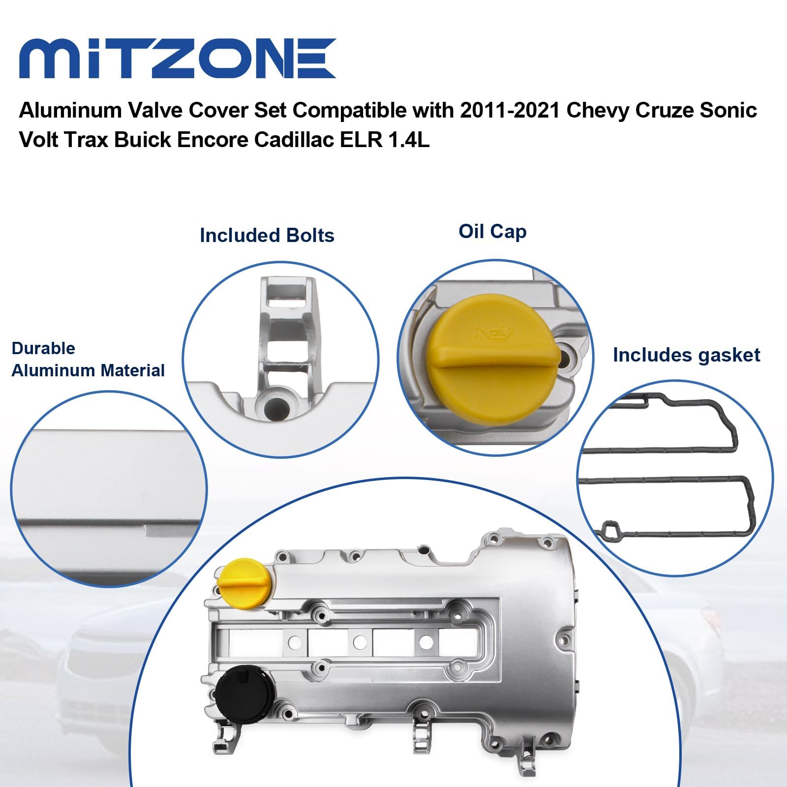 Mitzone Upgrade Aluminum Valve Covers Compatible With Chevrolet Cruze Sonic Trax Volt Buick Encore Cadillac Elr 2011-2019 1.4L W