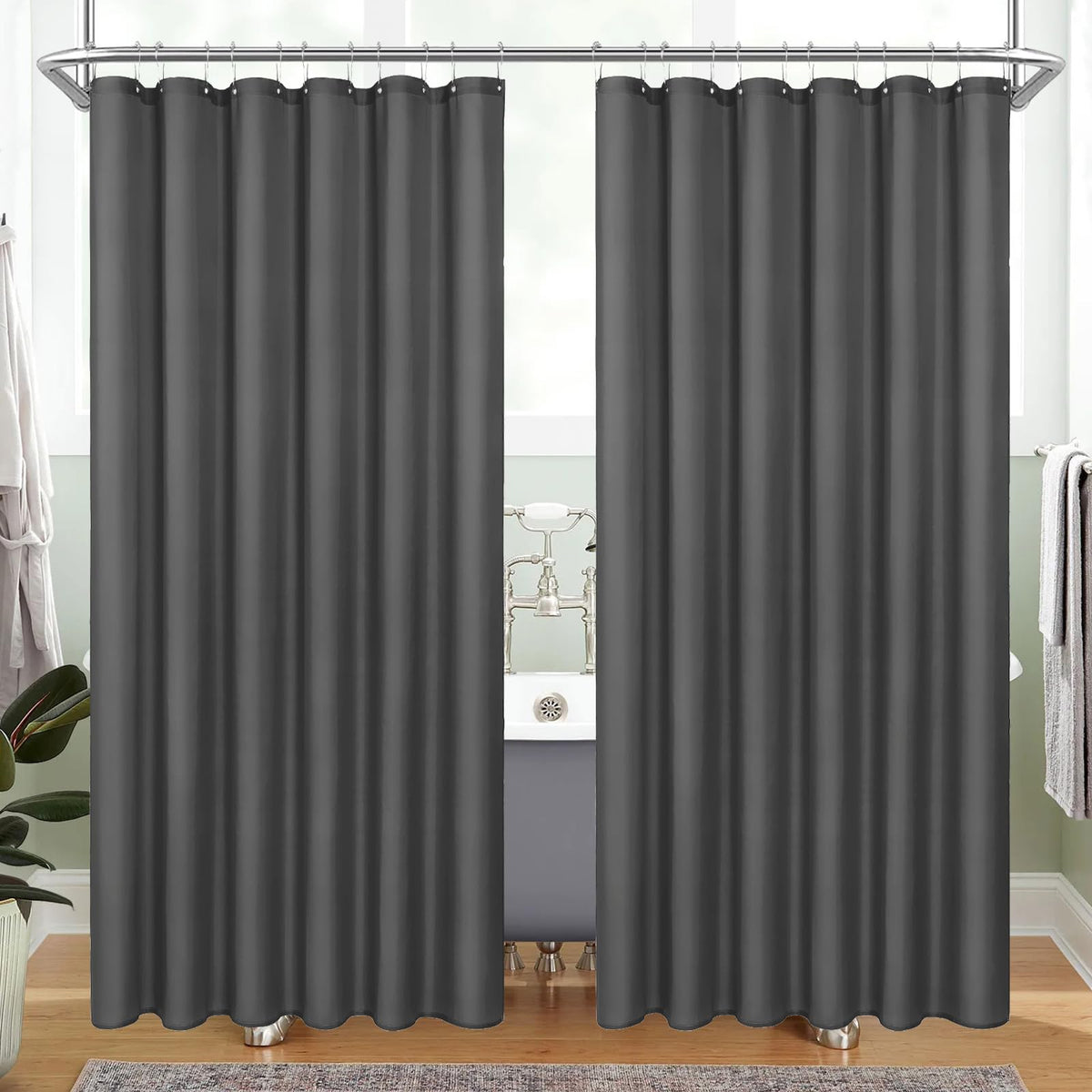 Mitovilla 2 Pack Dark Grey Fabric Shower Curtain Liner - 72' W X 72' H, Simple Shower Curtain Or Liner For Modern Neutral Hotel Bathroom Decor, Waterproof Cloth & Hotel Quality, 24 Plastic Hooks