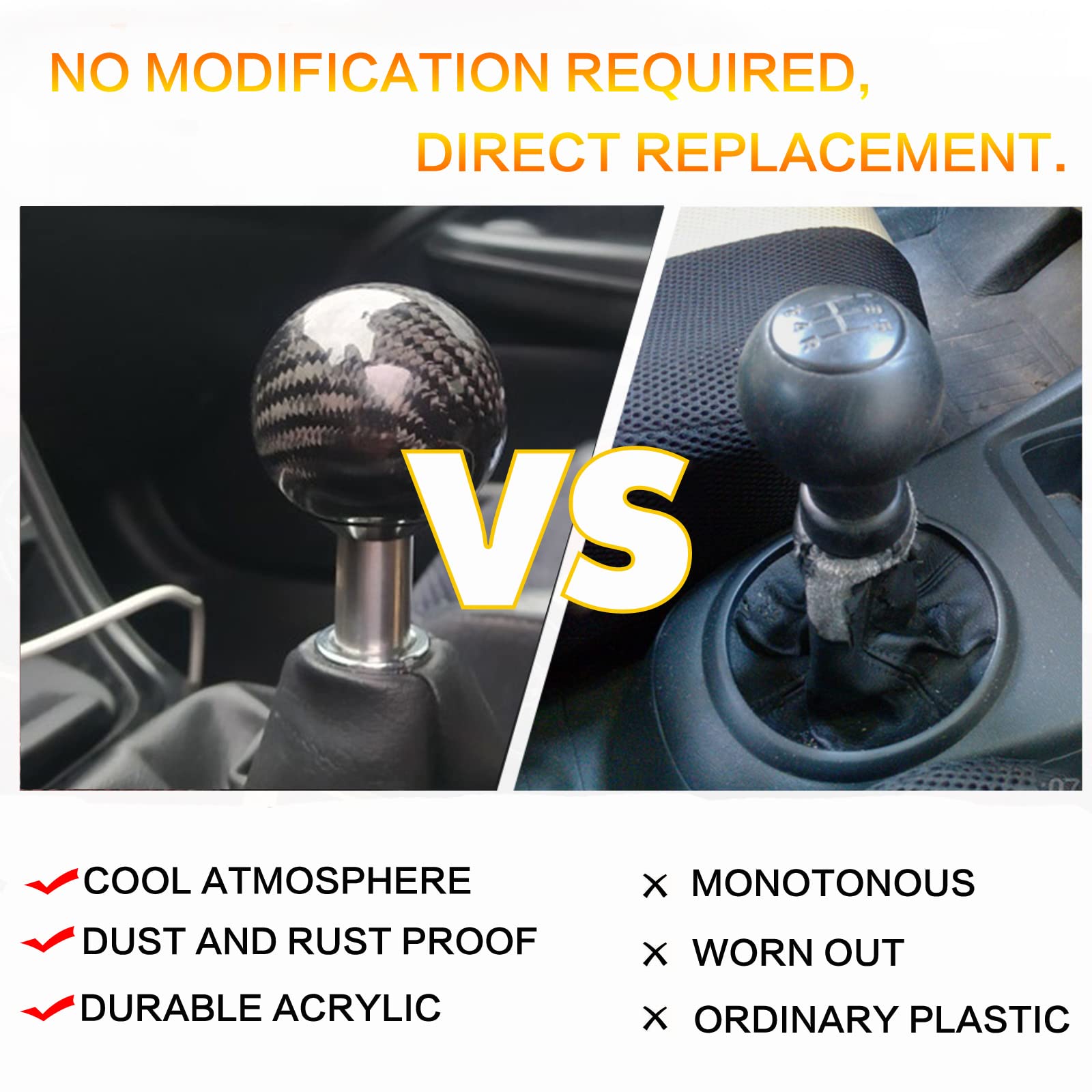 Yiuiy Round Ball Shift Knob 5 6 Speed Carbon Fiber Gear Shifter Knob For Manual Automatic Vehicles With Adapters M12X1.25 M8X1.2