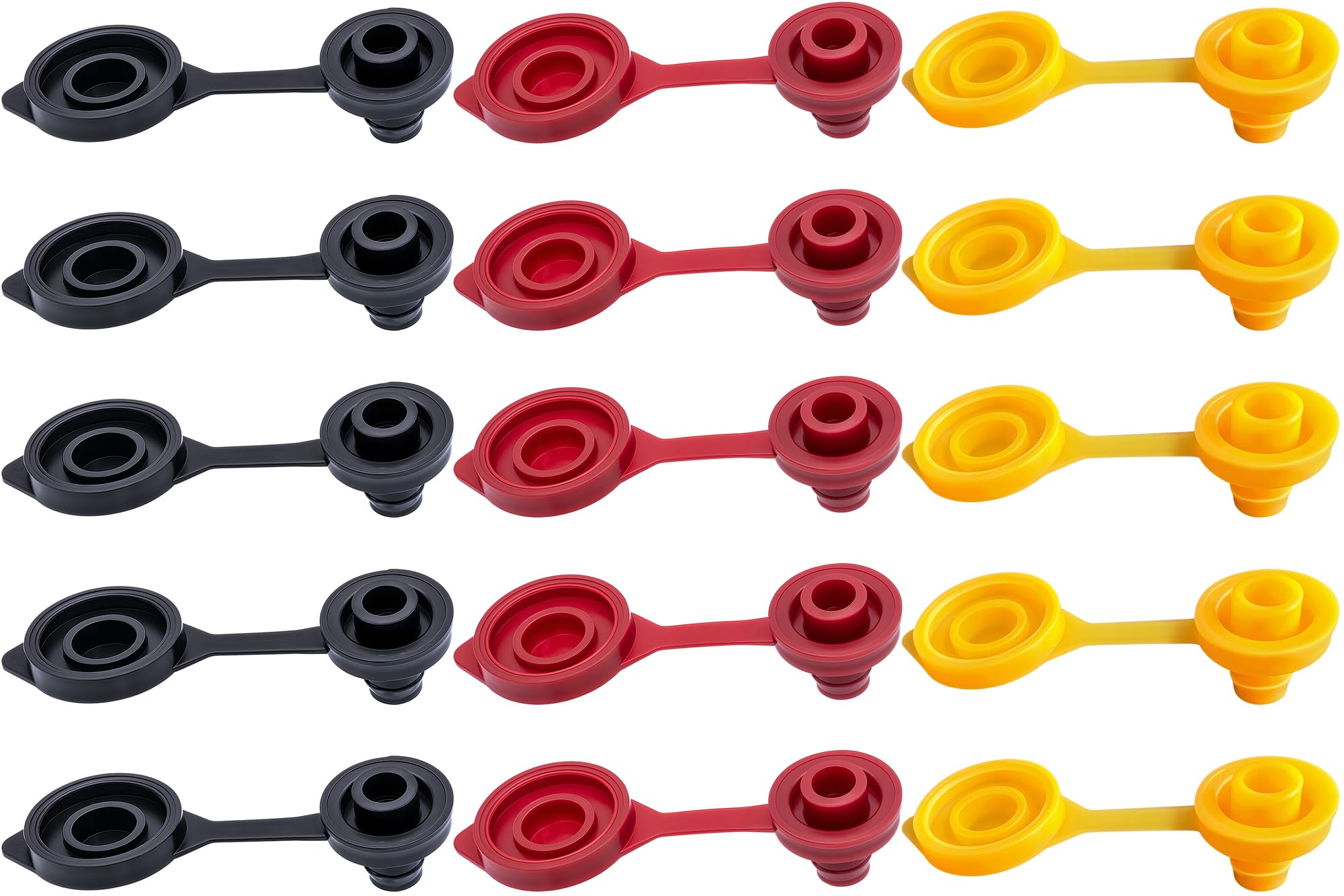 MEAJOO 15 PCS Small Universal Can Vent Cap, Compatible for Most of The Cans Old Style Water Gas Jug (Black & Yellow & Red)