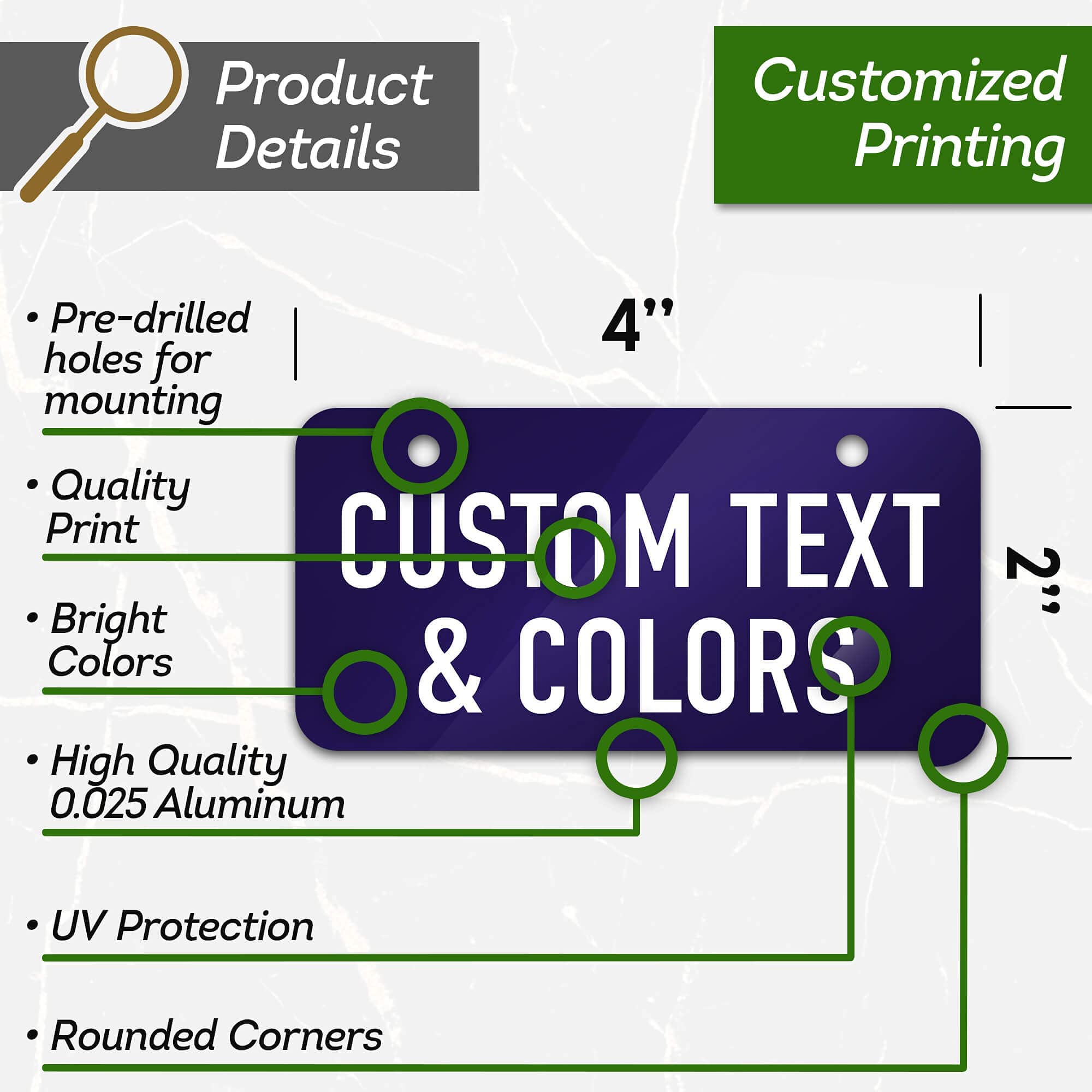 Mini License Plate, Custom License Plate For Bikes, Atv, Kids Car, Kids Bike, Golf Cart, Wagons And Key Rings | 2X4 Inch Metal -