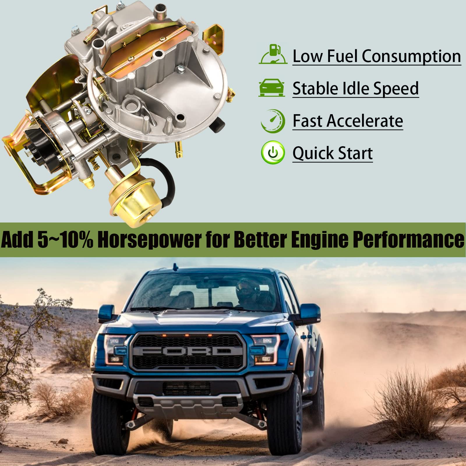 2 Barrel Carburetor 2100 2150 Compatible With Ford F100 F250 F350 (289 302 351 Cu) & Jeep Engines - Electric Choke With Mounting