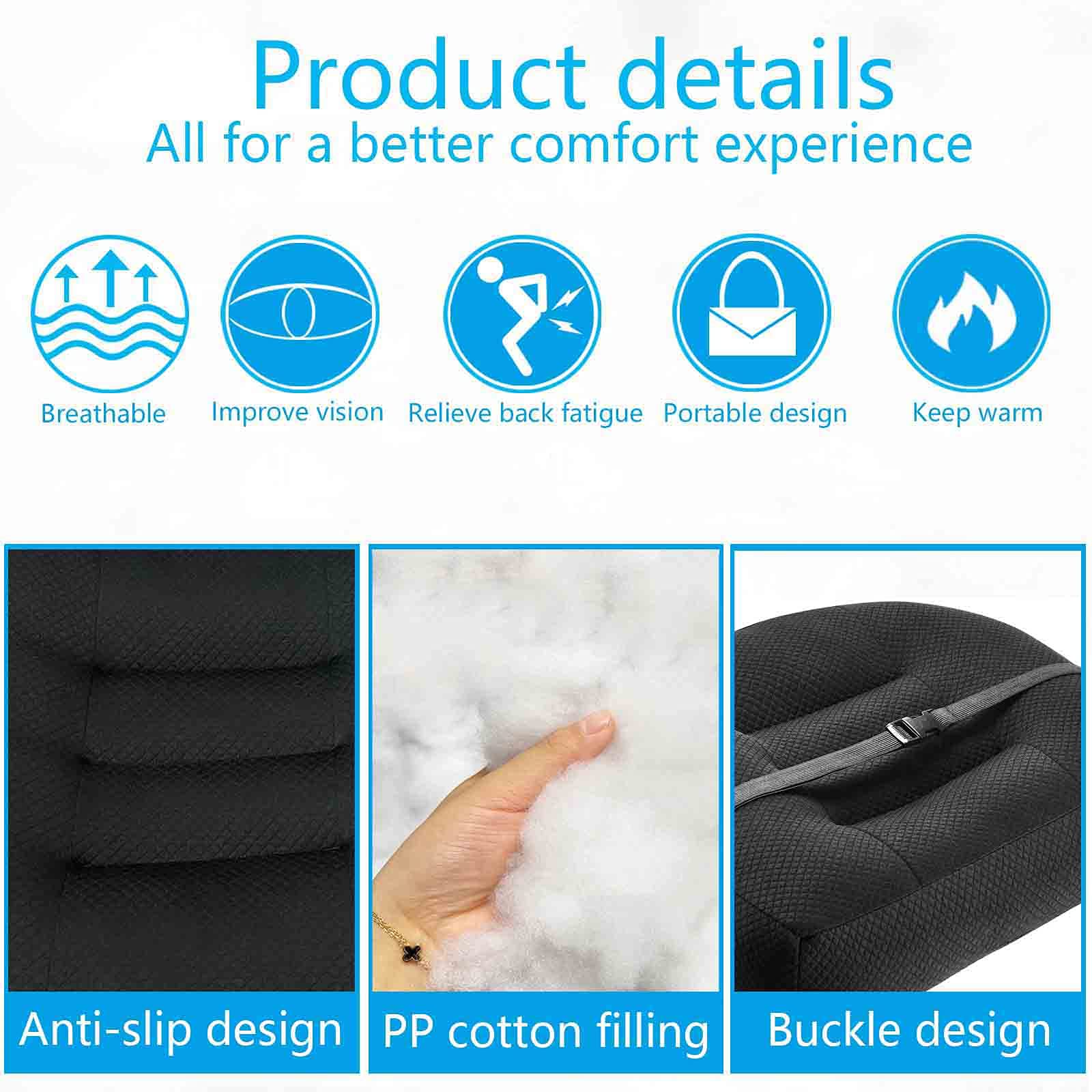 ZAVM Black Adult Booster Seat for Car, 17x17, 4 Thick Cushion for Short Drivers & Office Chairs