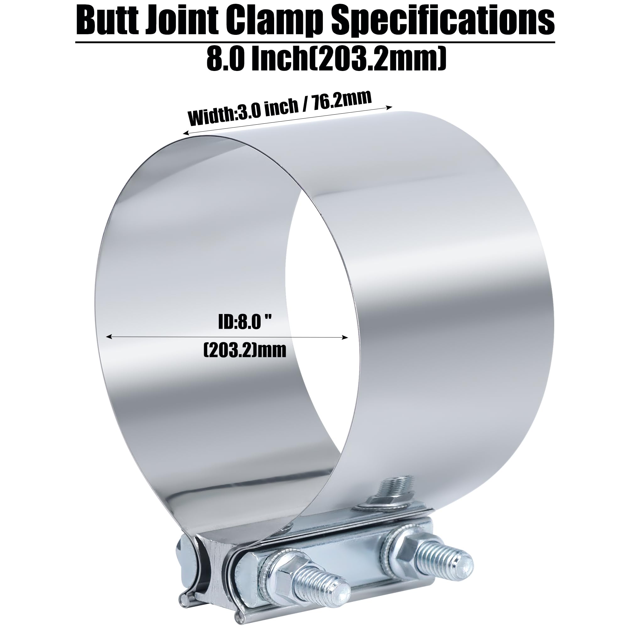 Vitonsbay 8 Inch Exhaust Clamp,8 Inch Butt Joint Exhaust Muffler Pipe Band Clamp Sleeve Coupler Stainless Steel(1Pcs)
