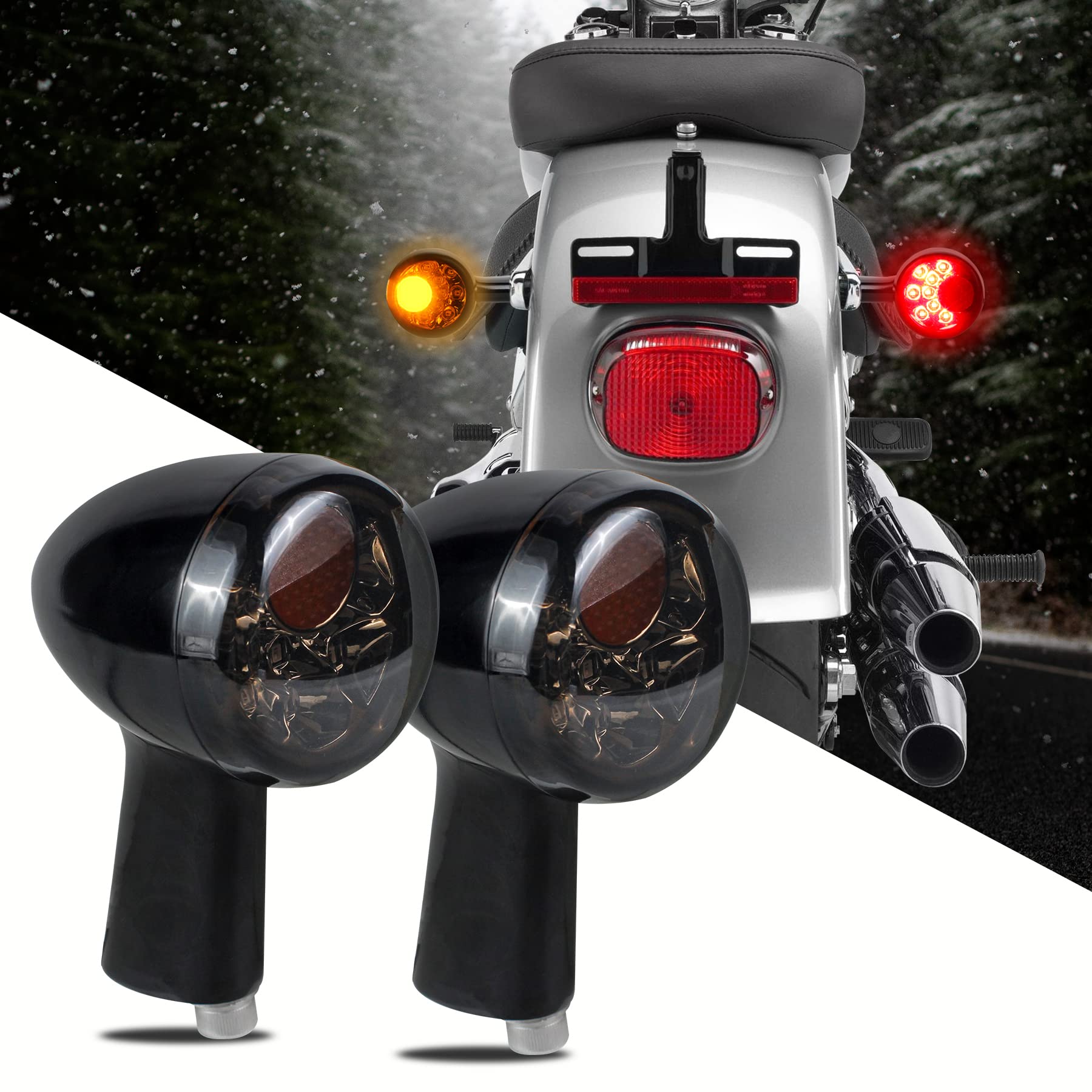 Nthreeauto Smoked Bullet Led Rear Turn Signals Integrated Brake Running Light Compatible With Harley Sportster Xl 883 1200 1992-2019