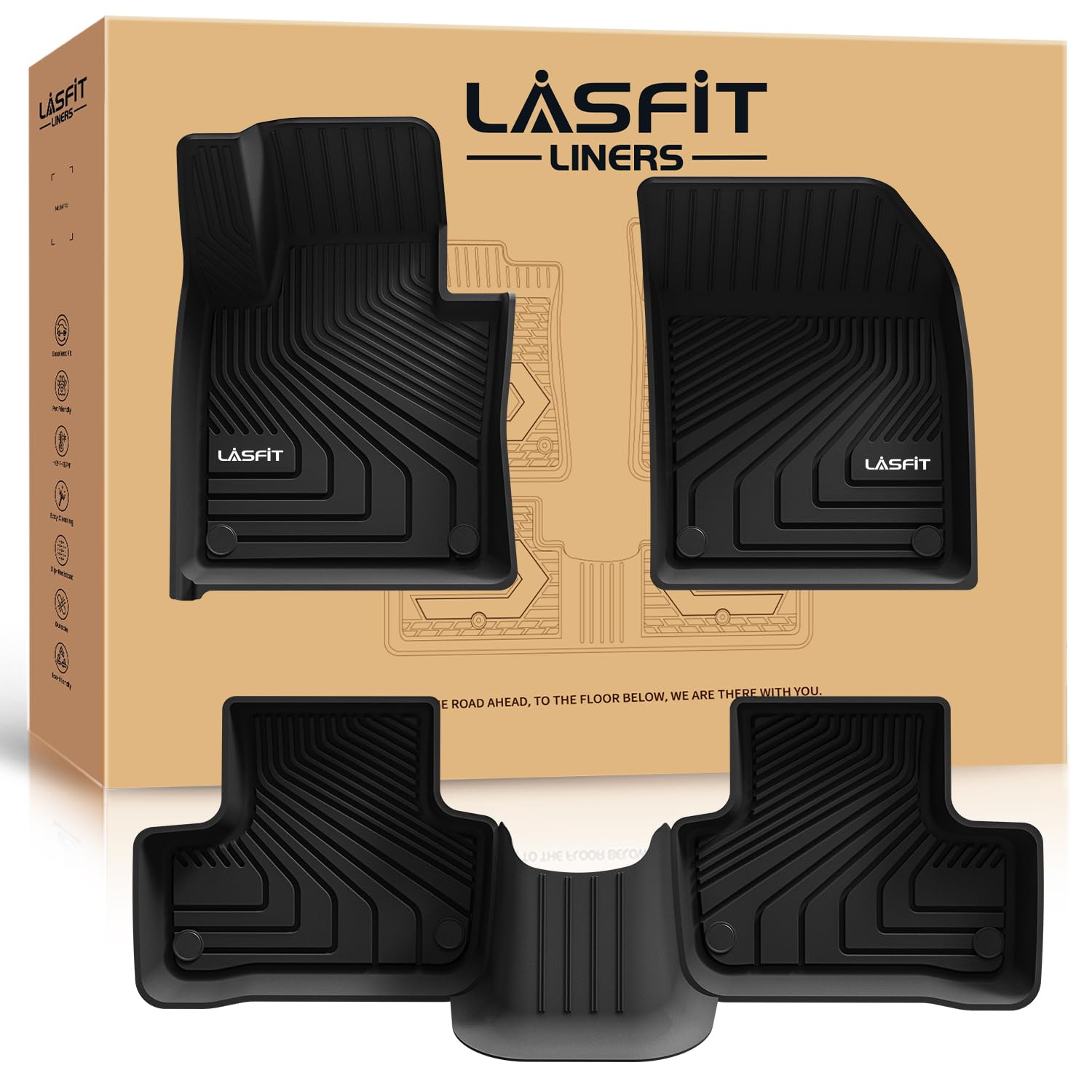 LASFIT Floor Mats for Volvo XC60 2018-2025(Only for T5, T6,Not for T8 Hybrid), All Weather Floor Liner TPE Custom Fit 1st & 2nd 