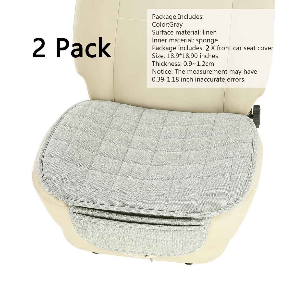 Suninbox Linen Seat Cover For Car,2 Pack Bottom Seat Covers For Trucks, Car Seat Cushion,Pads,Mat,Protector Universal Fit Most A
