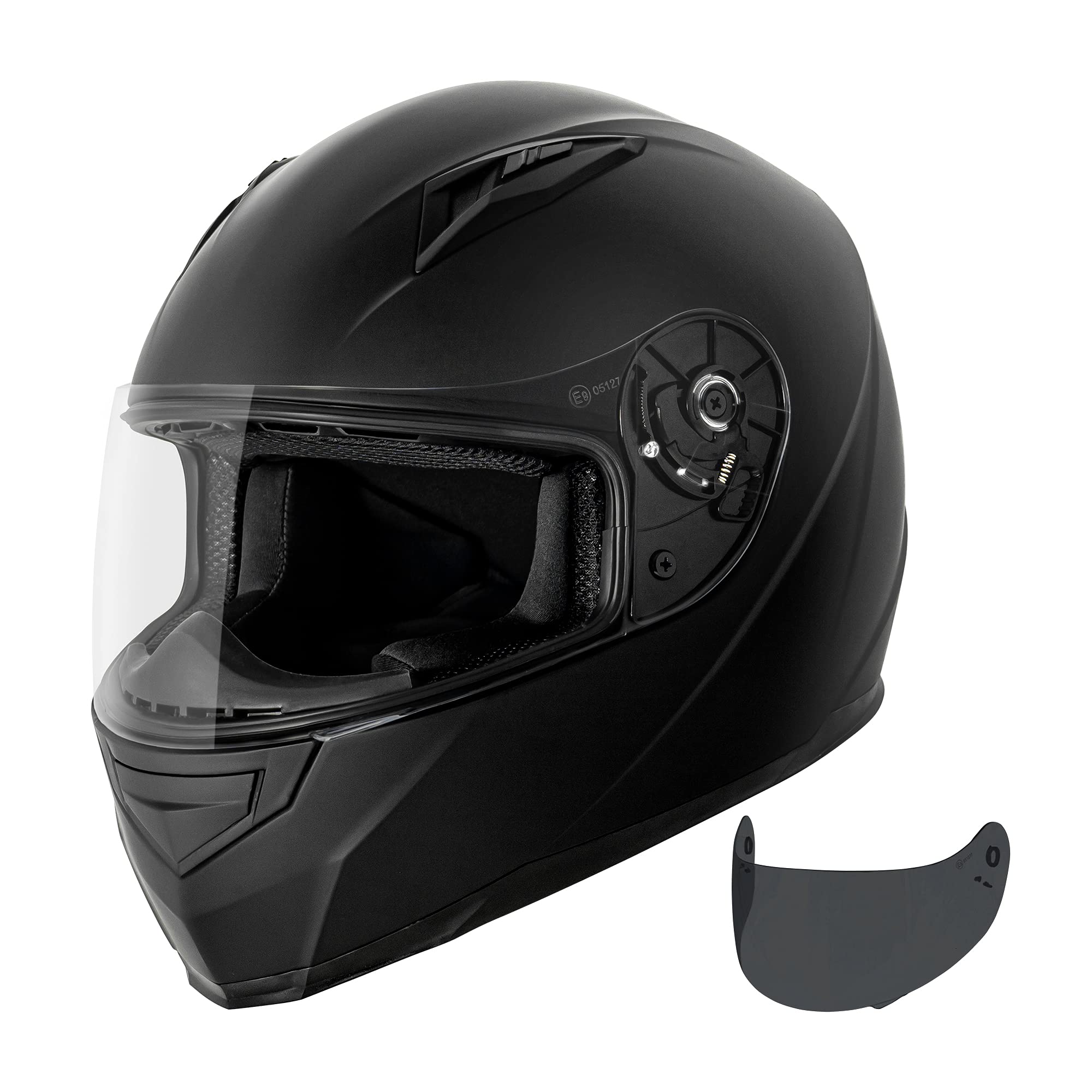 Vcan Vx Lightweight Full Face Motorcycle Street Bike Helmet With Extra Tinted Visor Dot Approved (Matte Black, Small)