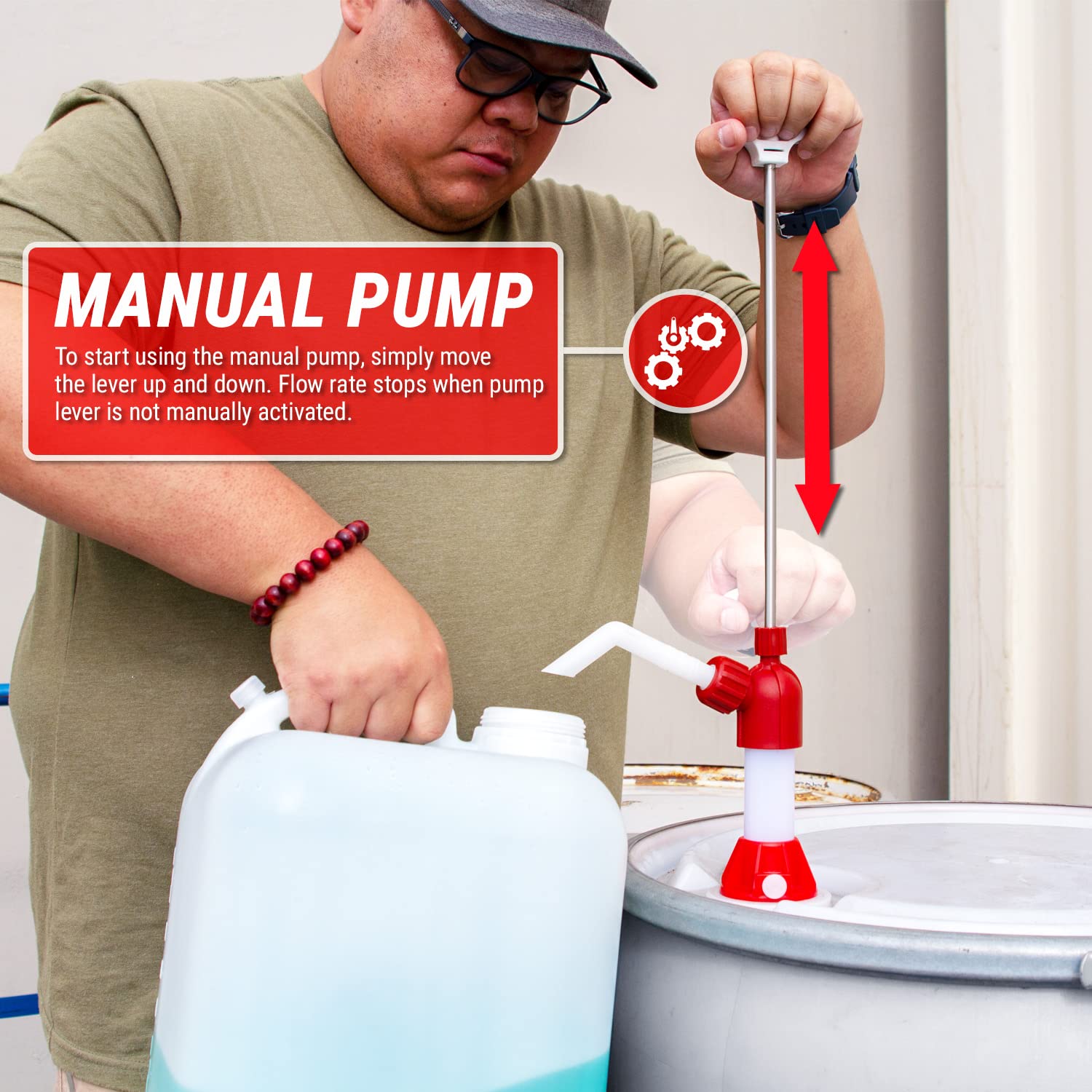 TERAPUMP Drum Barrel Pump for Mild Acids, DEF, Chemical and Biodiesel, Lift Action Manual Pump (14oz / Stroke) Adjustable Height