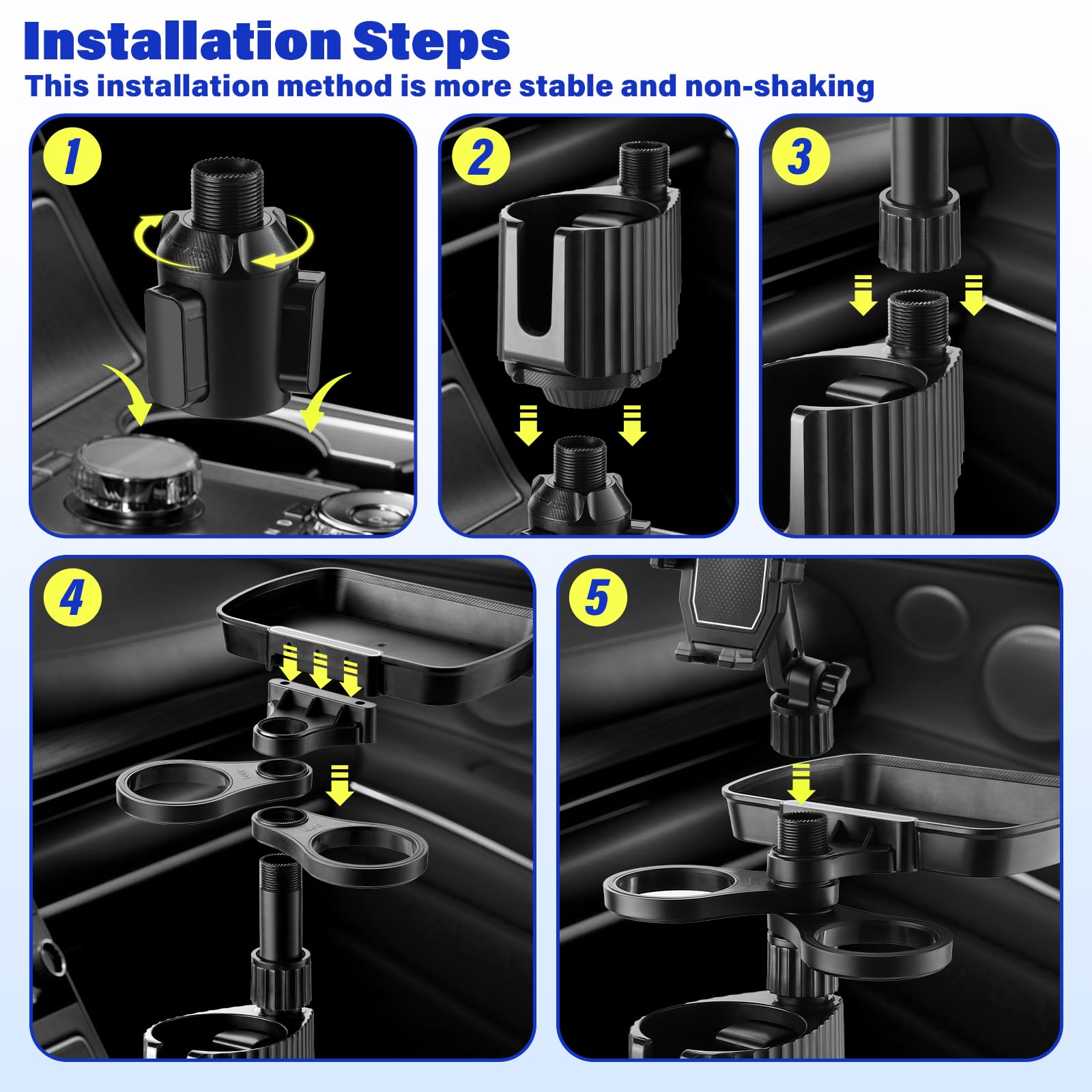 Bvdfgk Car Cup Holder Tray - Adjustable Car Cup Holder Phone Mount With Food Tray 5 In 1 Swivel Expander For All Purpose, Automo