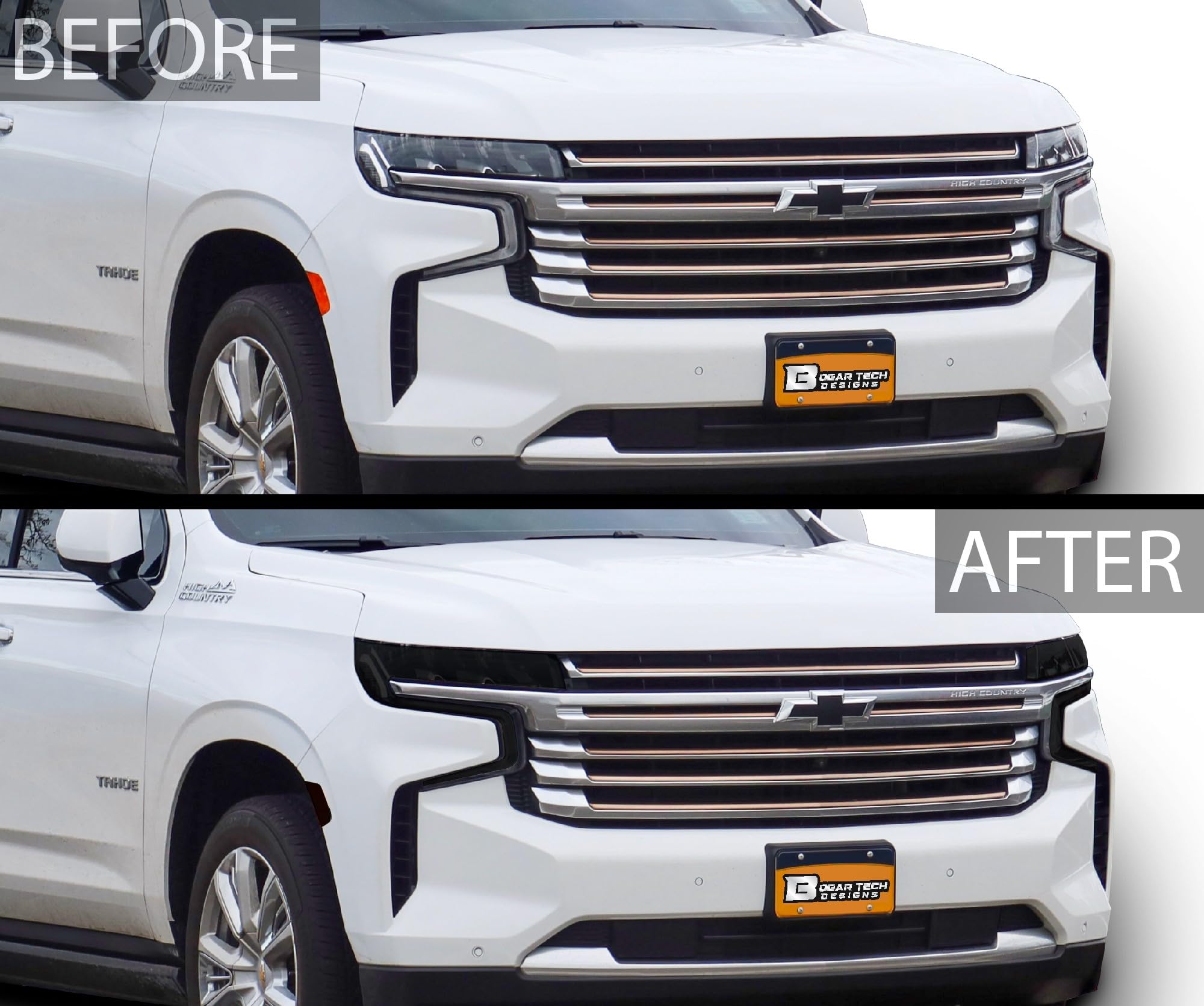 BOGAR TECH DESIGNS Full Headlight Head Light Tint Kit Compatible with Chevrolet Tahoe Suburban 2021-2024, Dark Smoke