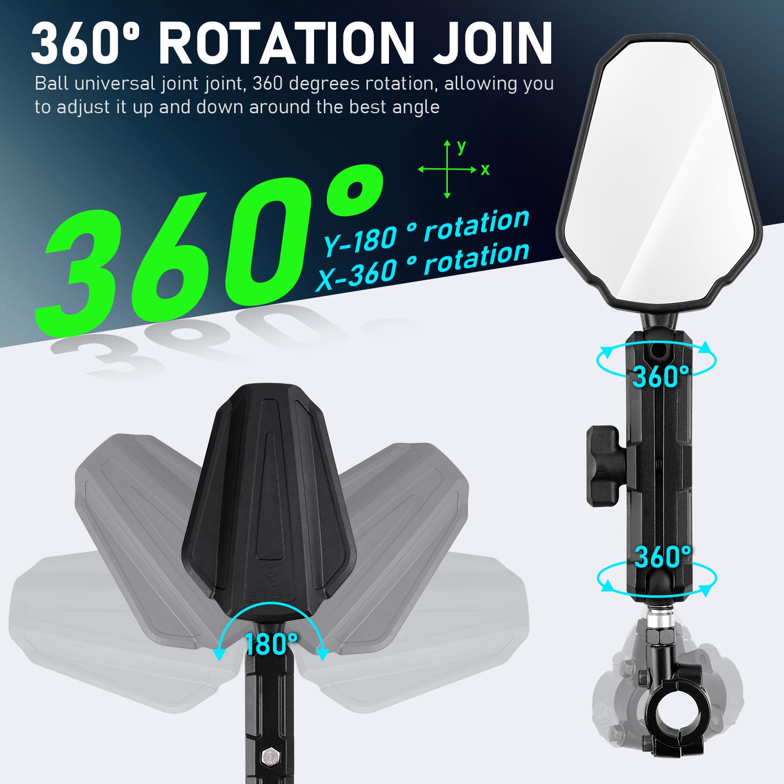 DREAMIZER Adventure Motorcycle Mirrors 8mm 10mm Motorbike Side Mirror, Universal 7/8'' Handlebar Rear View Mirrors, Adjustable D