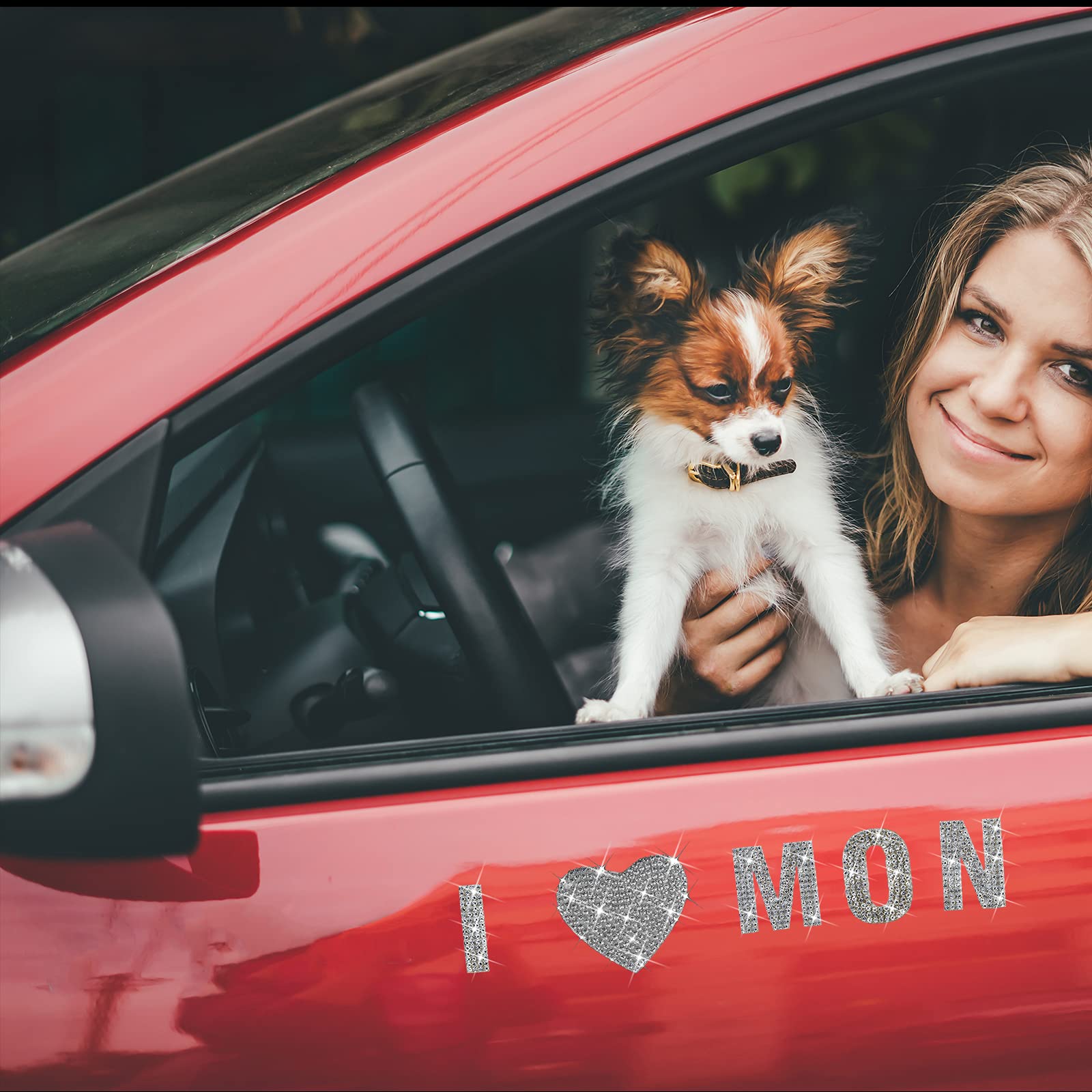 Hungmieh 3 Pcs Car Decals For Women, Bling Rhinestone Heart Stickers And Decals With Self-Adhesive Backing For Car Interior&Exte