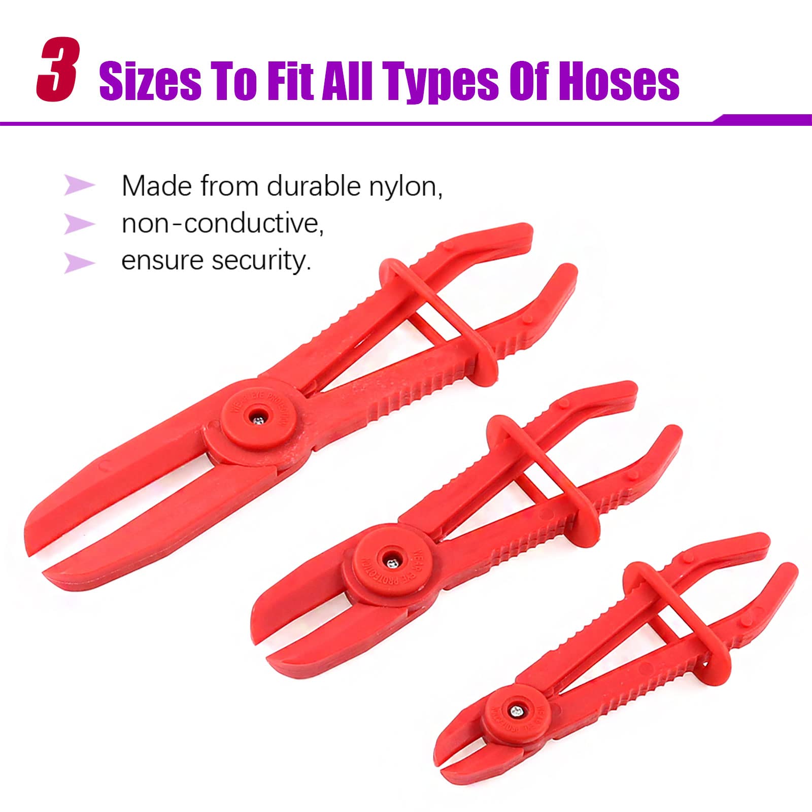 Swpeet 6Pcs Red Line Clamps Flexible Hose Clamps Pliers Kit, Hose Pinch Off Pliers Set Line Clamps For Brake Hoses, Fuel Hoses,