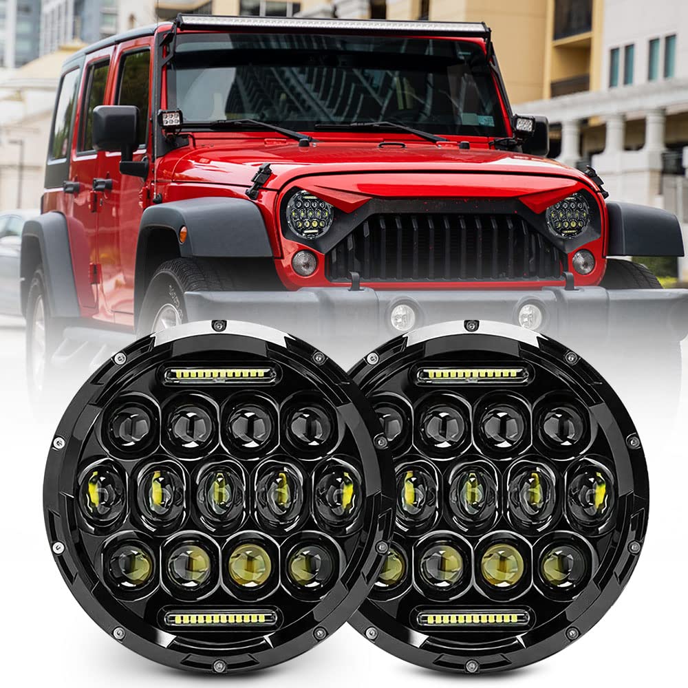 Jeep Wrangler Headlight, 7 Inch Led Headlights For Jeep Wrangler Jk/Tj/Lj 1997-2020, 150W Dot Approved 500% Brighter Round Led Headlight With Drl, H4 H13 Adapter 2Pcs (Black)