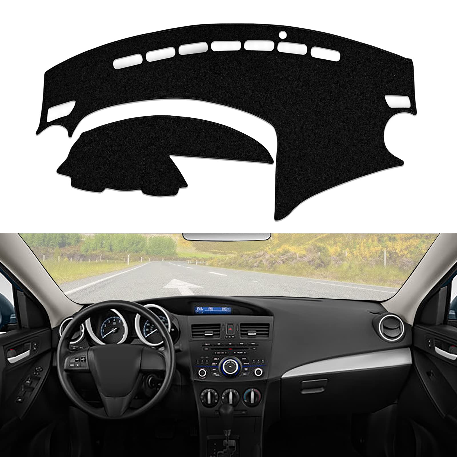 Berksyde Dashboard Dash Cover Mat Carpet Compatible With 2010-2013 Mazda 3 Sedan/Hatchback/Mazdaspeed 3(Black)