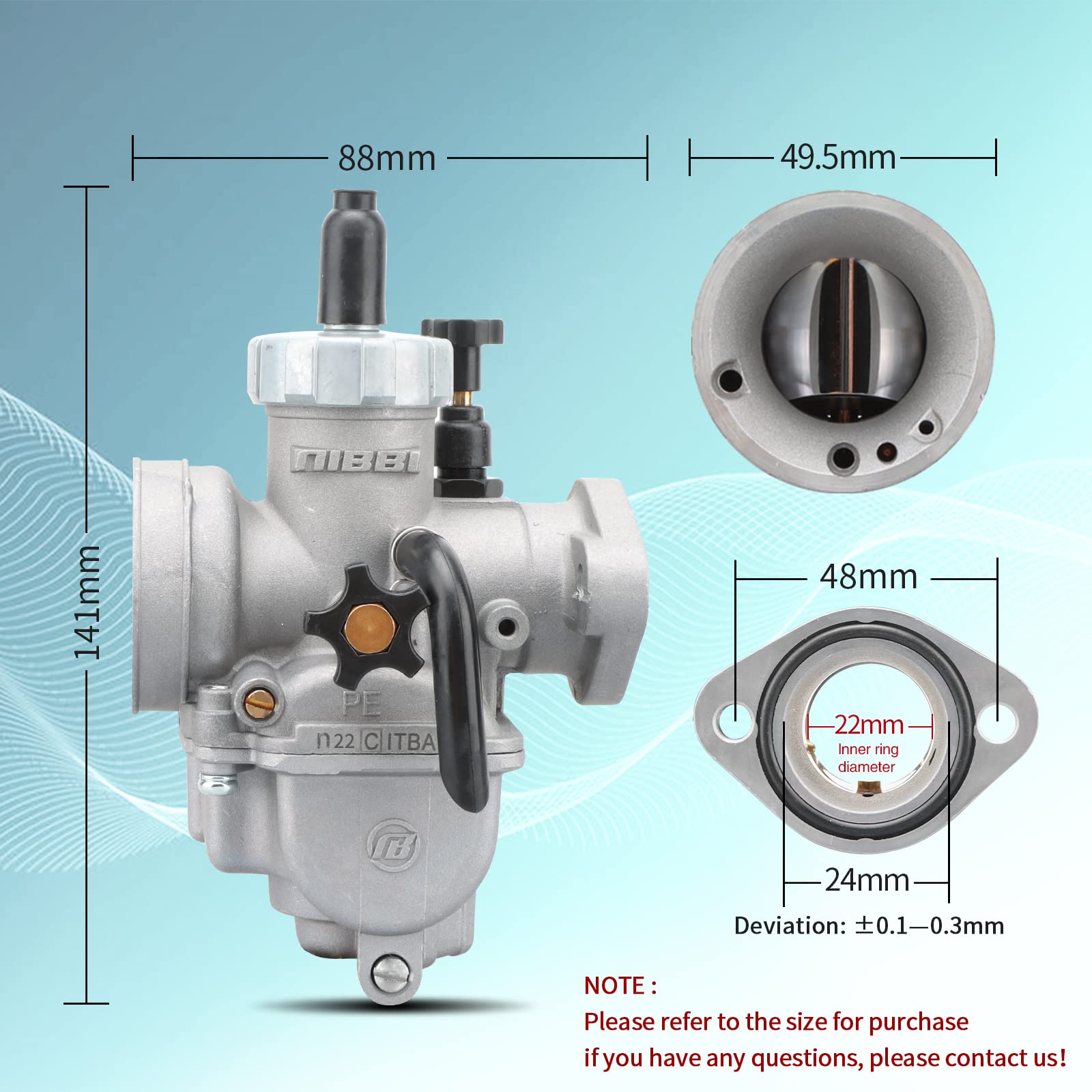 Nibbi Motorcycle Carburetor, Pe22Mm Flange Carb For 110Cc 125Cc 130Cc With Carb Jets, For Dirt Bike Pit Bike Atv Go Karts Moped