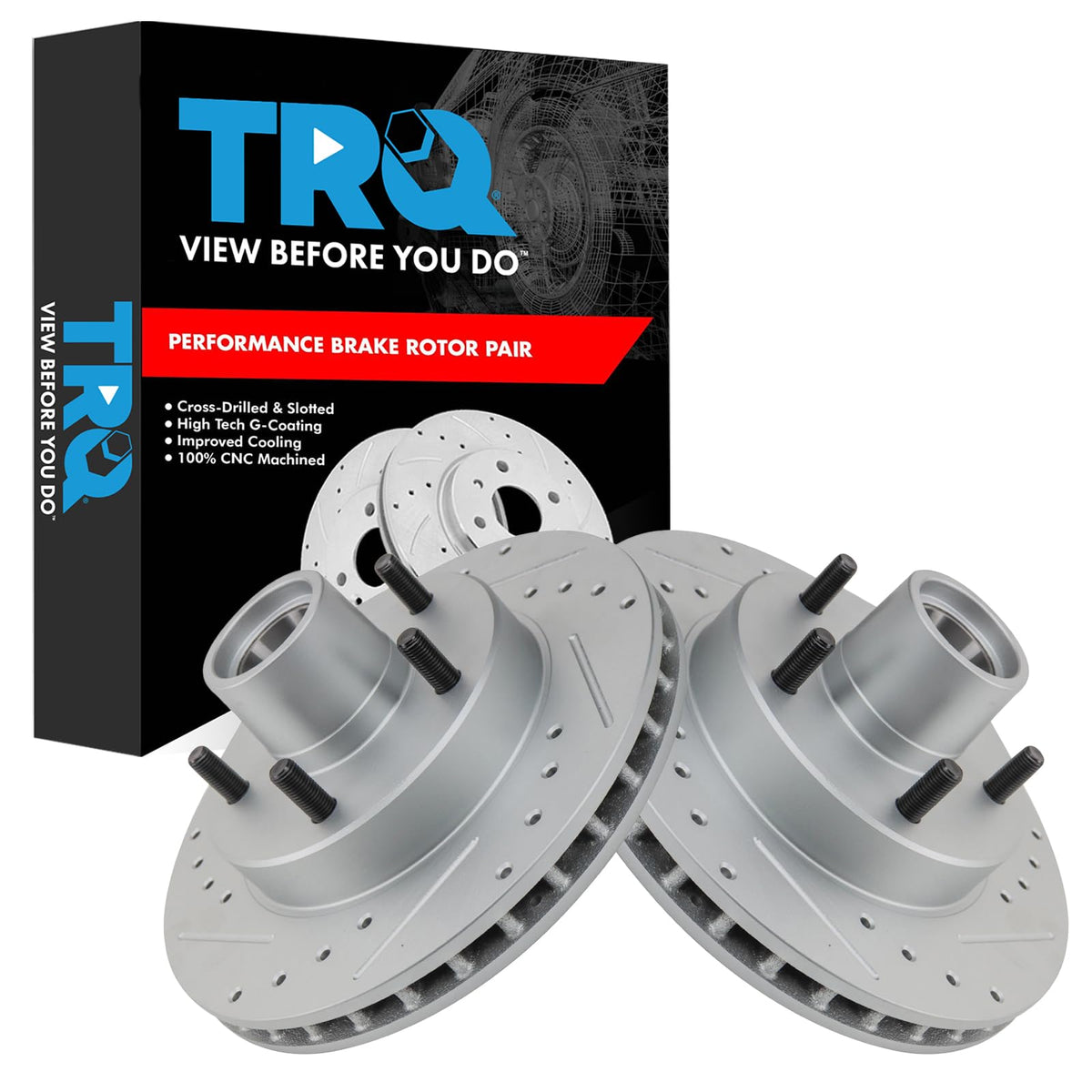 Trq Front Performance Brake Rotor Drilled Slotted Pair Set For Chevy/Pontiac/Gmc/Oldsmobile/Buick
