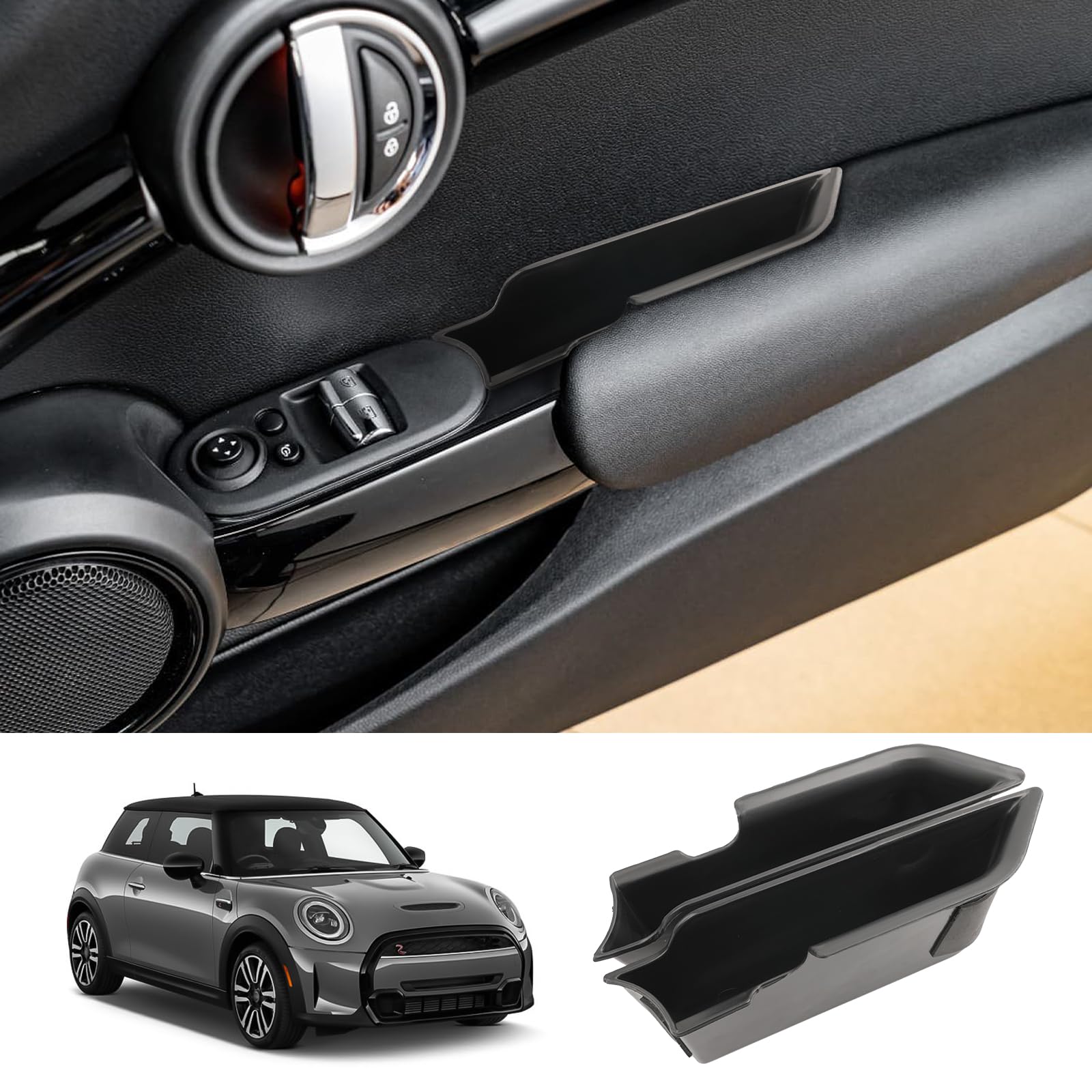 For 2025 2024 Mini Cooper F56 Organizer Mini Cooper F56 Front Door Side Storage Box Door Side Organizer Grab Tray 2015-2025 Mini Cooper Armrest Phone Container Mini Cooper Countryman Accessories 2Pcs