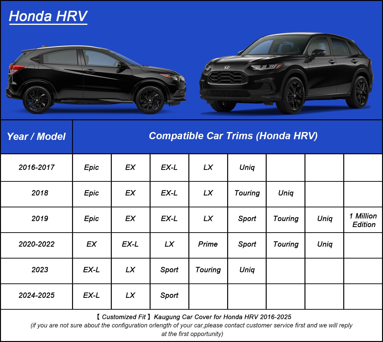 Kaugung Car Cover Waterproof Custom Fit Honda Hrv(2016-2025), Full Exterior Cover For Automobiles Lightweight Resistant Outdoor