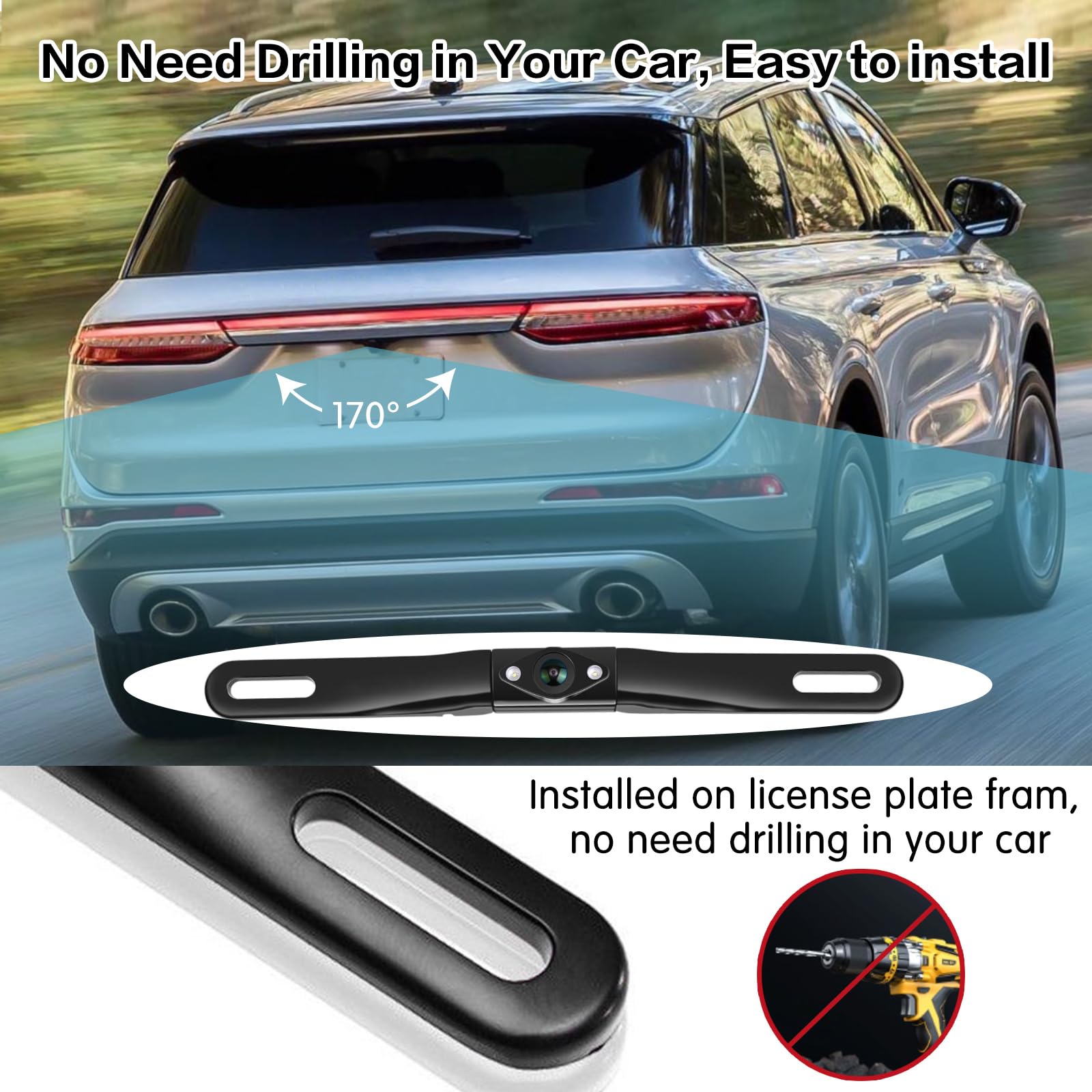 Yuguang Backup Camera For Car, 170 Wide View Angel License Plate Back Up Camera Night Vision Vehicle Reverse Rear View Camera Fo