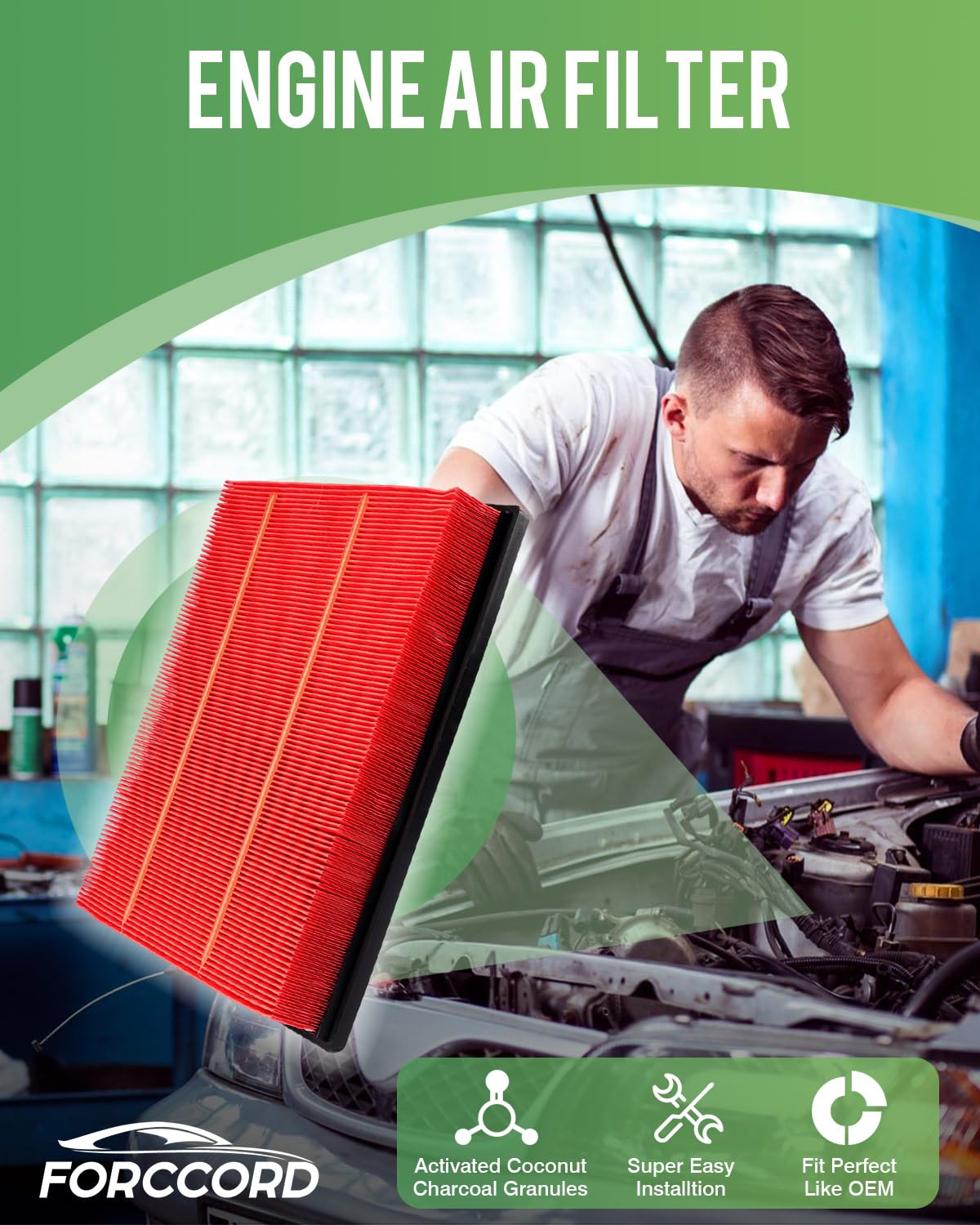 Forccord 2-Pack Engine Air Filter Fits For Ford Ranger 2.3L 2019 2020 Air Filter Replacement Eb3G-9601Aa Eb3Z-9601B Car Accessor