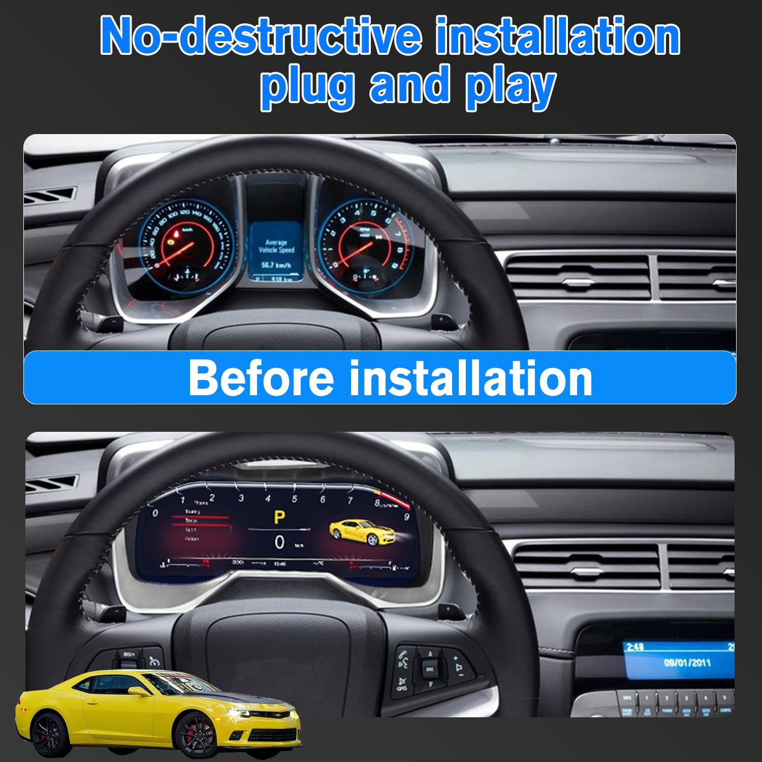 XUENAV Digital Dash for 2010-2015 Chevrolet Camaro SS | LCD Speedometer Instrument Panel Upgrade | ABS Material