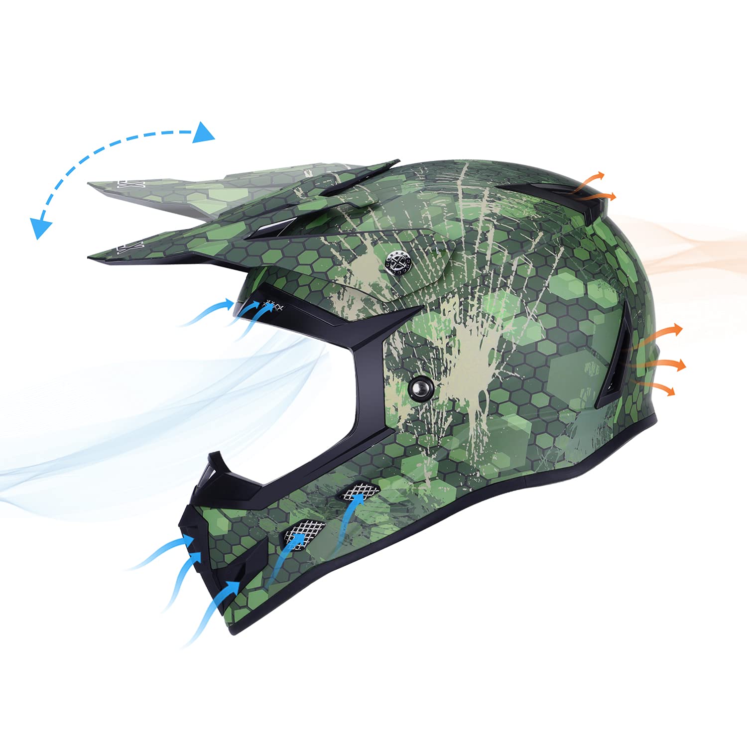 GLX GX623 Kids Full Face Helmet Combo - Large Camouflage, Polypropylene, Includes Gloves & Goggles for Boys & Girls