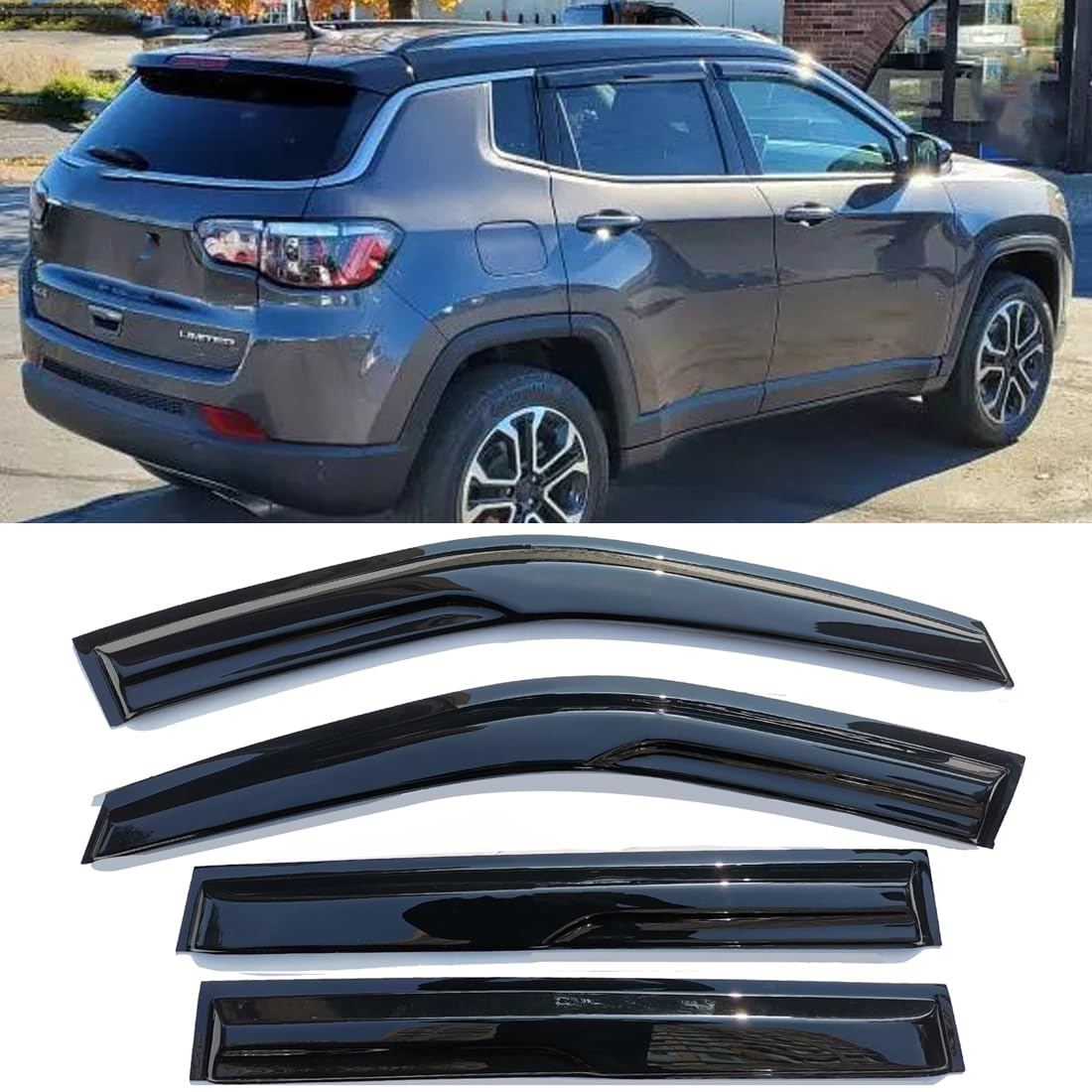 Window Visors Rain Guards For Jeep Compass 2017-2025 Tape On Window Wind Deflectors Vent Visor Sun Shades