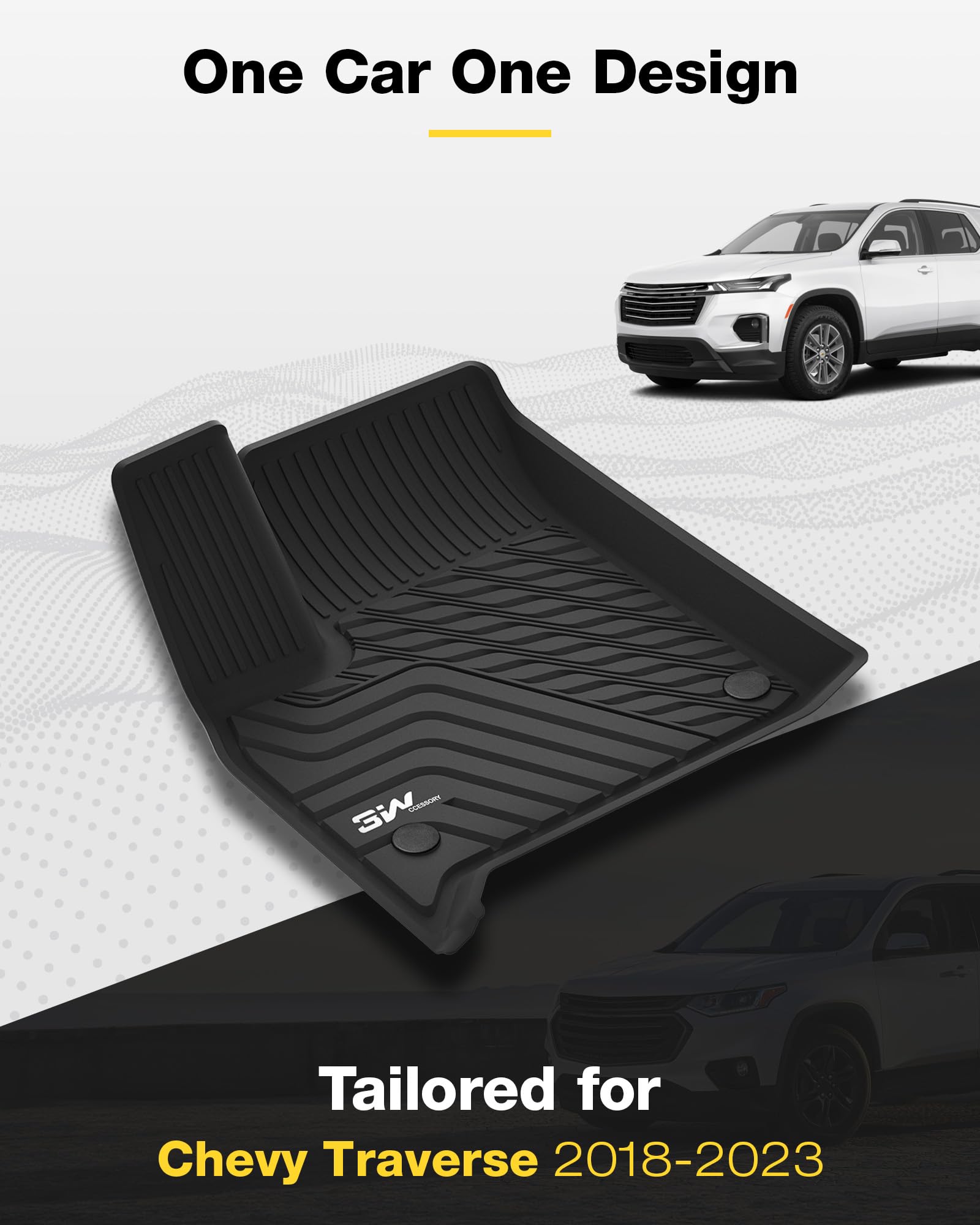 3W Floor Mats Custom Fit For Chevrolet Traverse 2018-2023, Tpe All Weather Chevy Traverse Floor Liner 1St And 2Nd Row Full Set C