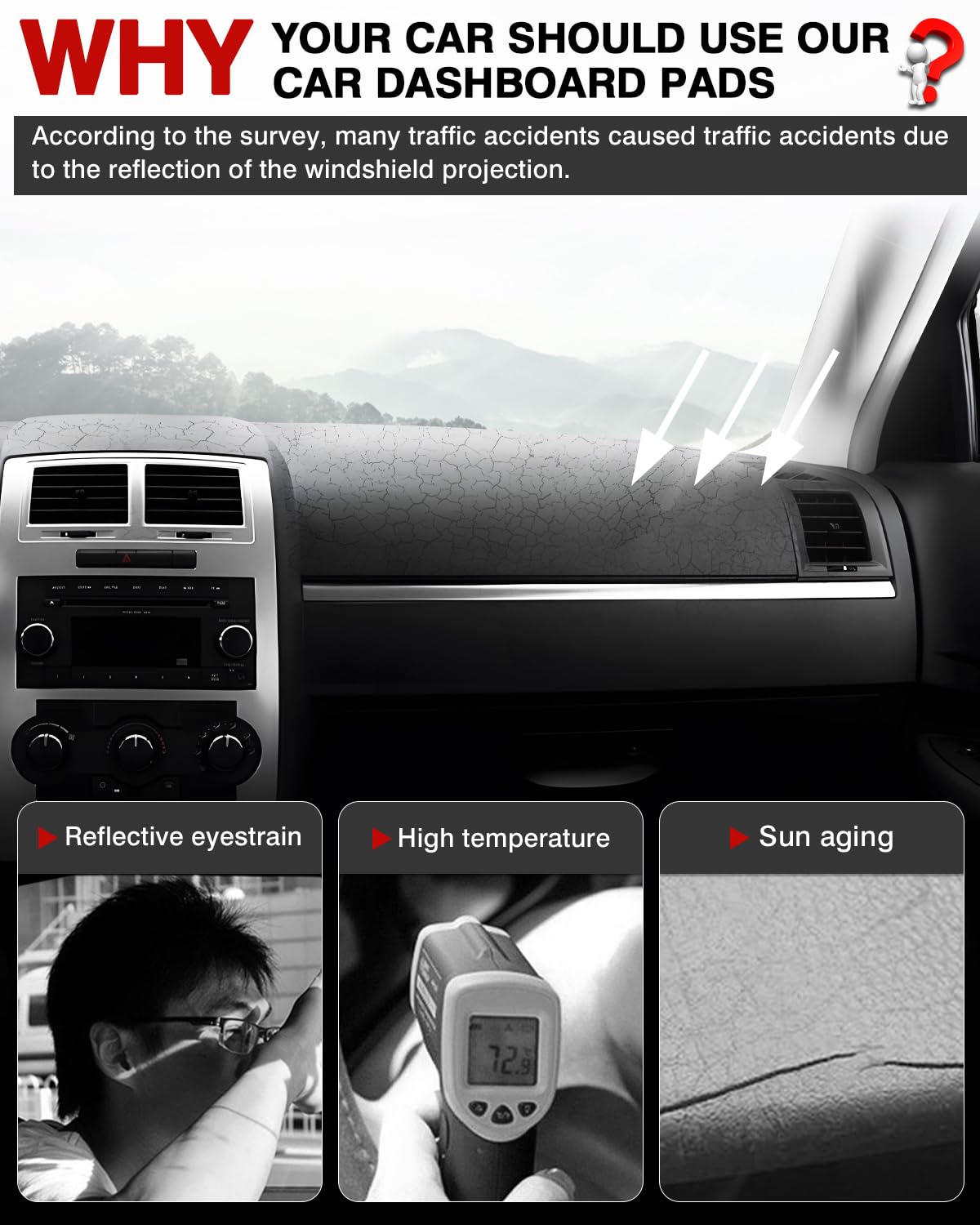 Autorder Dashboard Cover Mat For 2008 2009 2010 Dodge Charger Accessories Dash Cover Flannel Dash Mat Sunshade Glare Uv Rays Pro