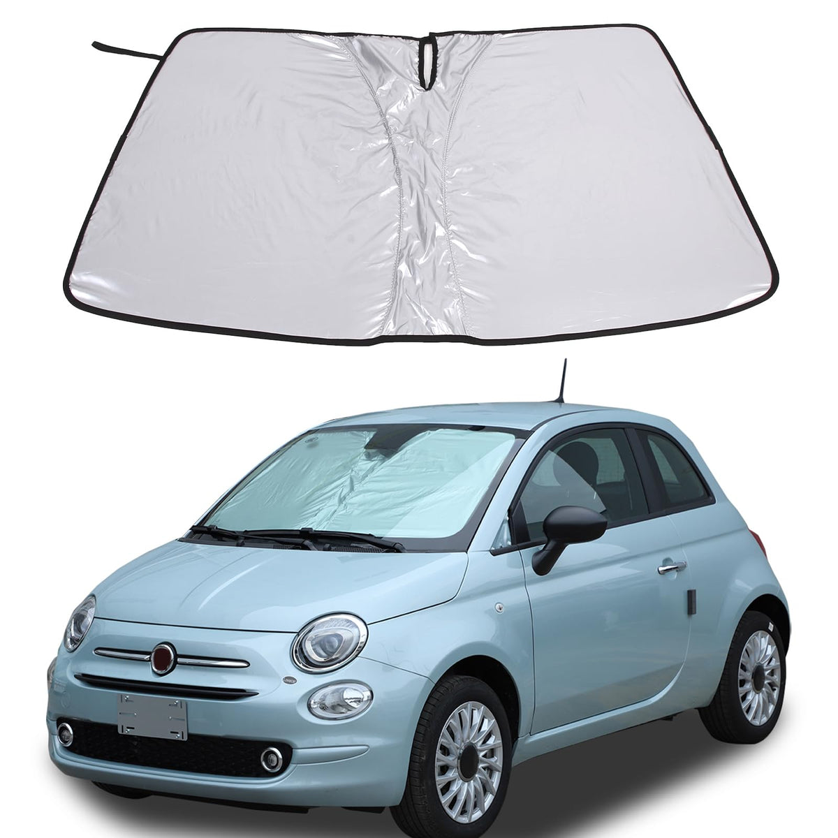 The Original Windshield Sun Shade Compatible With Fiat 500 2010-2024 Abarth 595 2014-2024 Car Windshield Reflective Sunshade Protector Sun Shade Accessories (Silver)