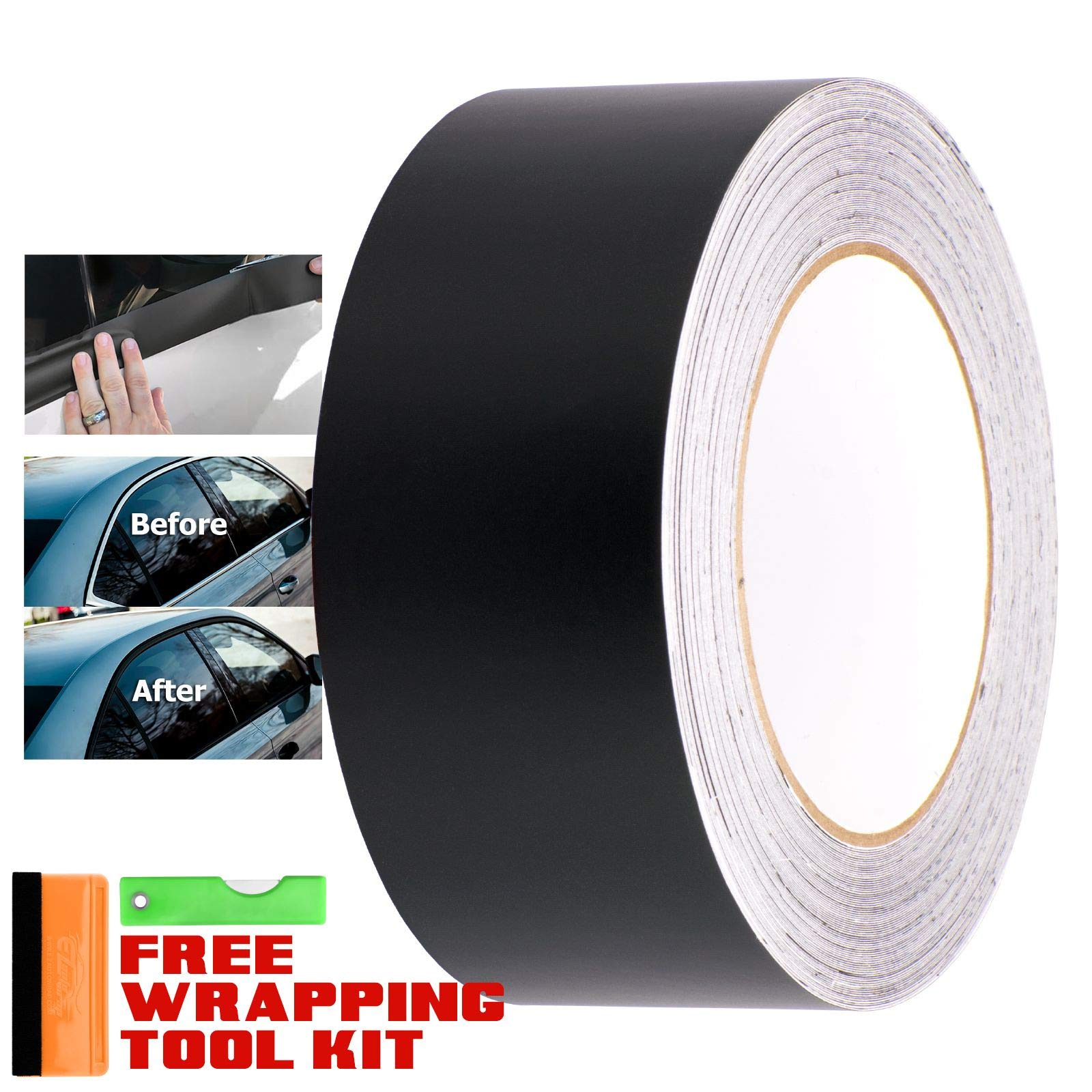 Free Tool Kit Matte Black Vinyl Wrap Kit For Black Out Chrome Delete Window Trim Door Trim 2Inch X 75Feet