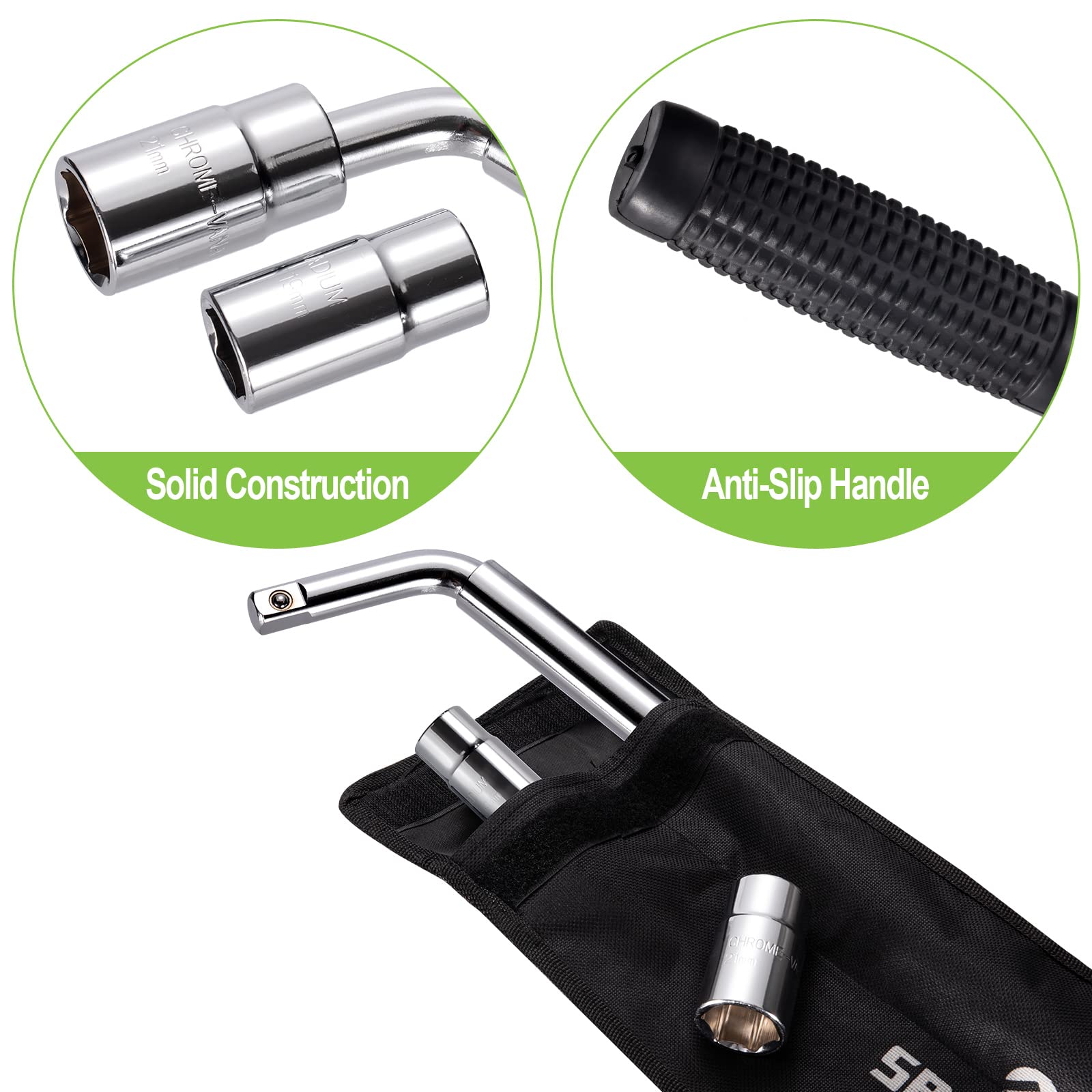 Spurtar Telescoping Lug Wrench Extendable Wheel Brace Lug Nut Wrenchs Tire Repair Tools Wheel Nut Remover 1/2 Drive With 17/19Mm