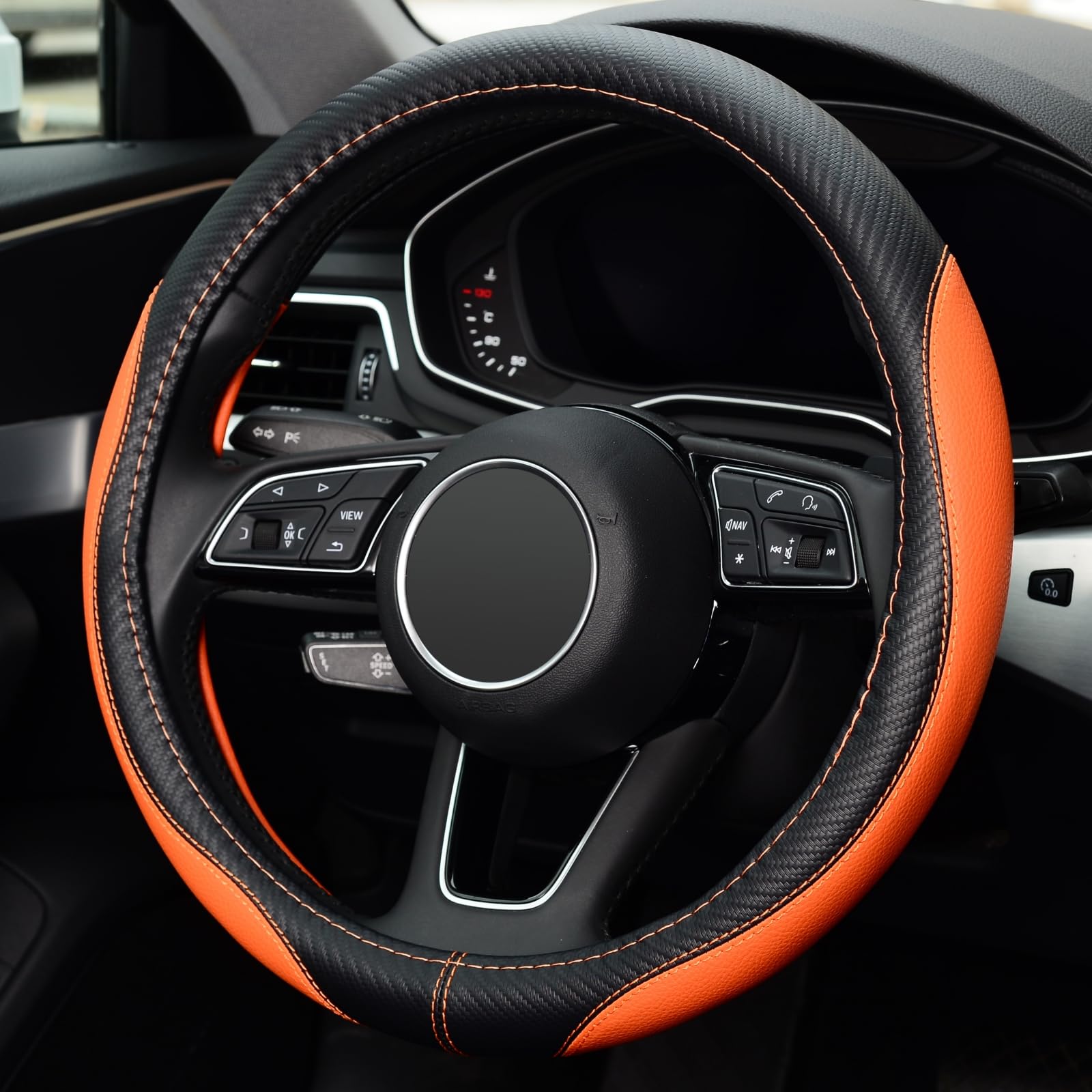 Labbyway Microfiber Leather Auto Car Steering Wheel Cover, Universal Fit 15 Inch Anti-Slip Wheel Protector, Orange