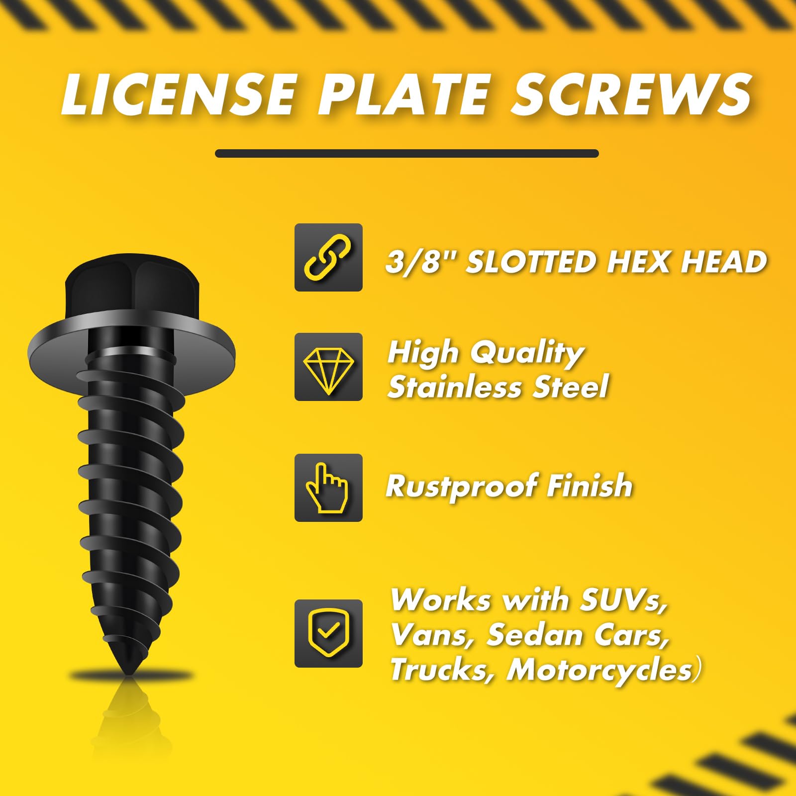 Upgraded License Plate Screws with Nylon Retainers, License Plate Screw Kit for Front & Rear Plates, #14 x 3/4'' Slotted Hex Hea