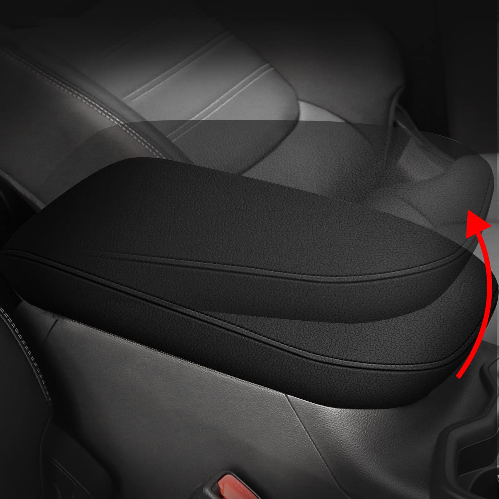 AOMSAZTO Black Leather Console Armrest Cover for Toyota RAV4 2019-2025 - Durable, Stylish Protection for Your Vehicle's Interior