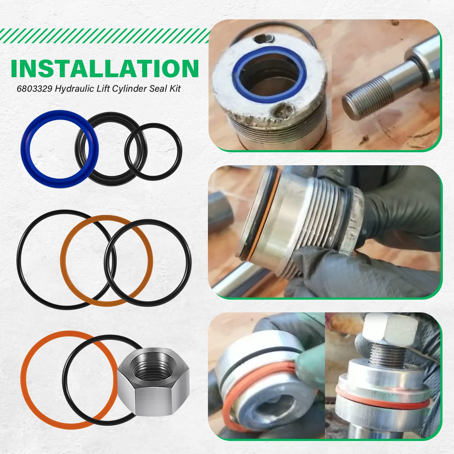 (1 Set) 6803329/7137769 Hydraulic Lift Cylinder Seals Kit Fits For Bobcat 444, 500, 520, 530, 533, 540, 542B, 643, 731, 743 Etc