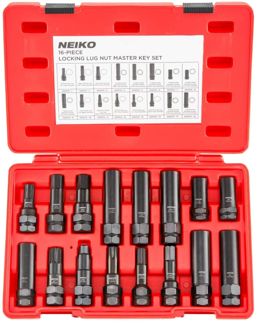 Neiko 02457A Lug-Nut Key Set, Wheel-Lock Removal Tool Kit For Aftermarket And Factory Wheel Tire Keys, Sae And Metric Lug Socket