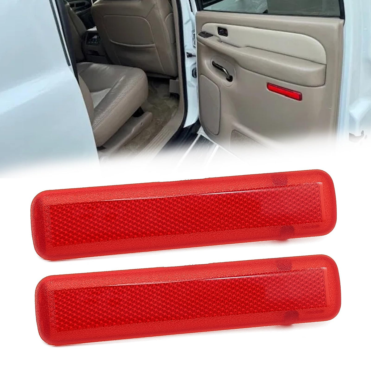 1 Pair Rear Left Driver And Right Passenger Side Door Red Reflector Panel, Safety Alert Light Cover, Compatible With Chevrolet Gmc Yukon 2003-2007, Replaces Part # 15183155, 15183156