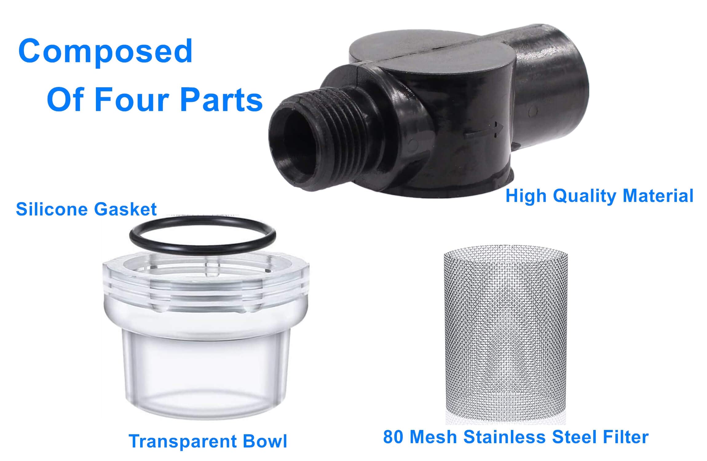 Twist-On Pipe Water Pump Strainer,RV Water Pump Filter Compatible With Shurflo Or Wfco,1/2'' Npsm Inlet/Outlet With 80 Mesh Stai