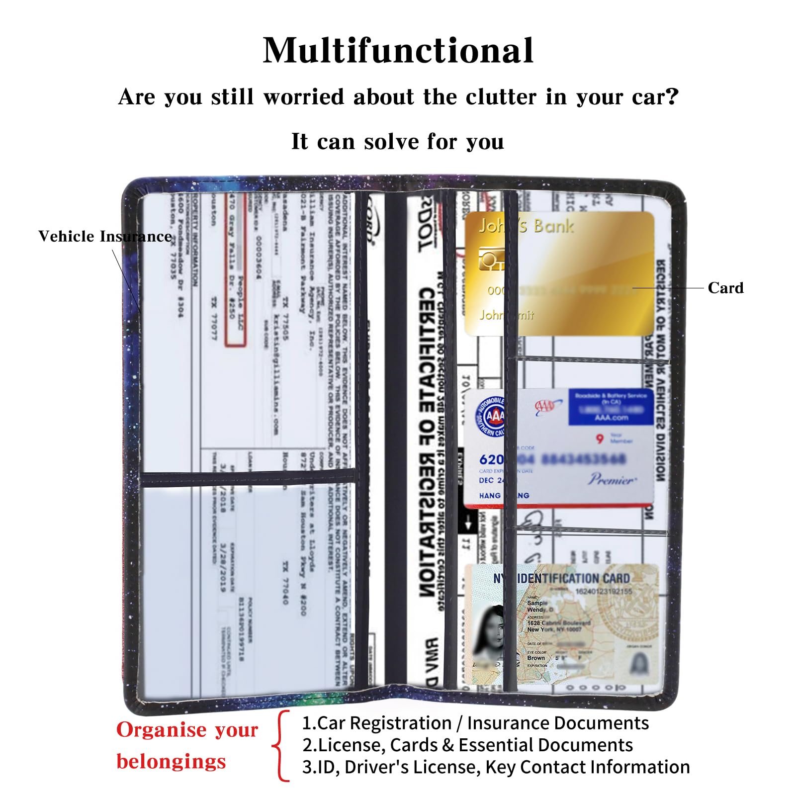 Tildosac Leather Car Registration And Insurance Card Holder, Car Document Holder For Cards License With Magnetic Shut(Purple)