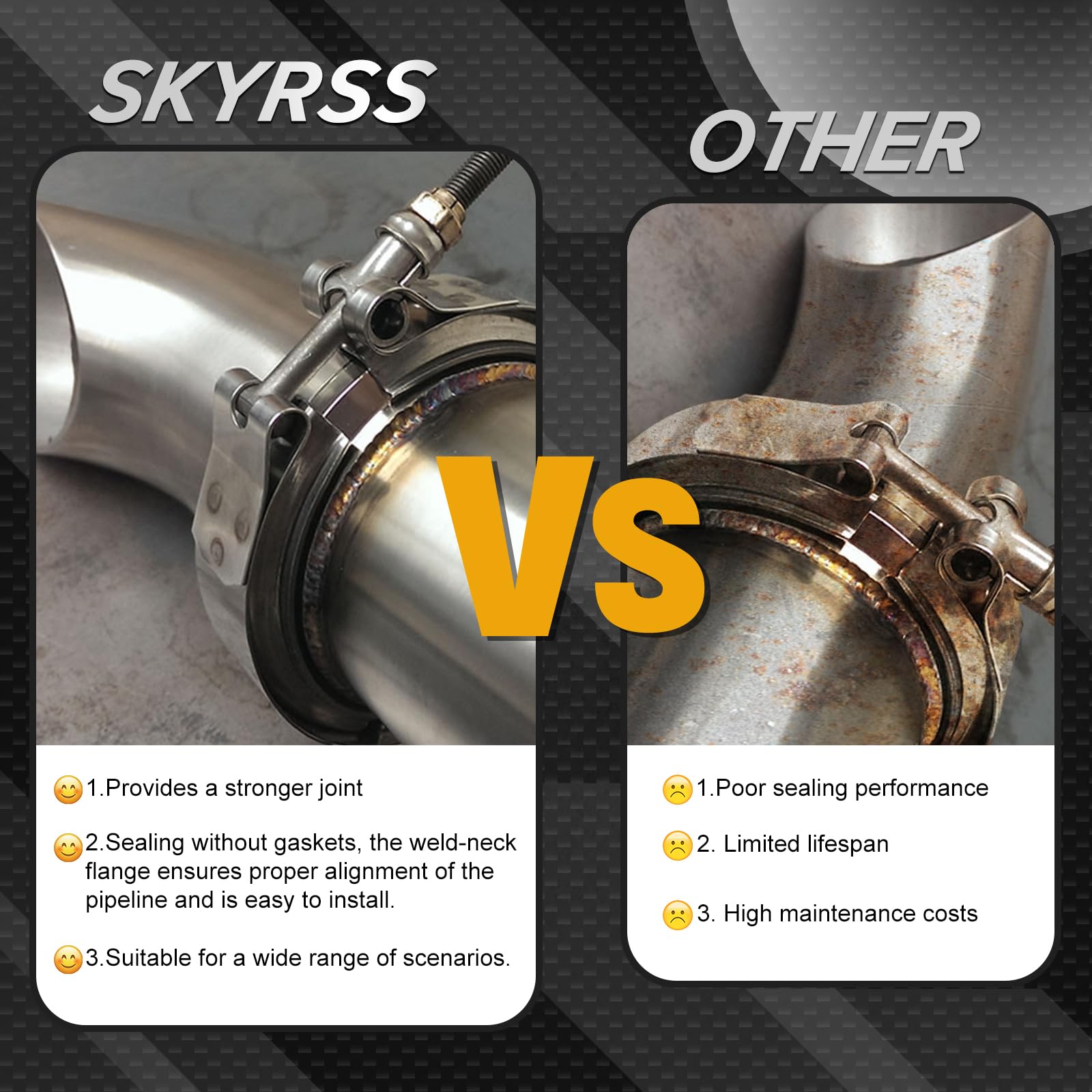 Sykrss 2.5'' Universal Stainless Steel V Band Clamp Flat Flange Kit Assembly (2.5Inch, 2Pcs)