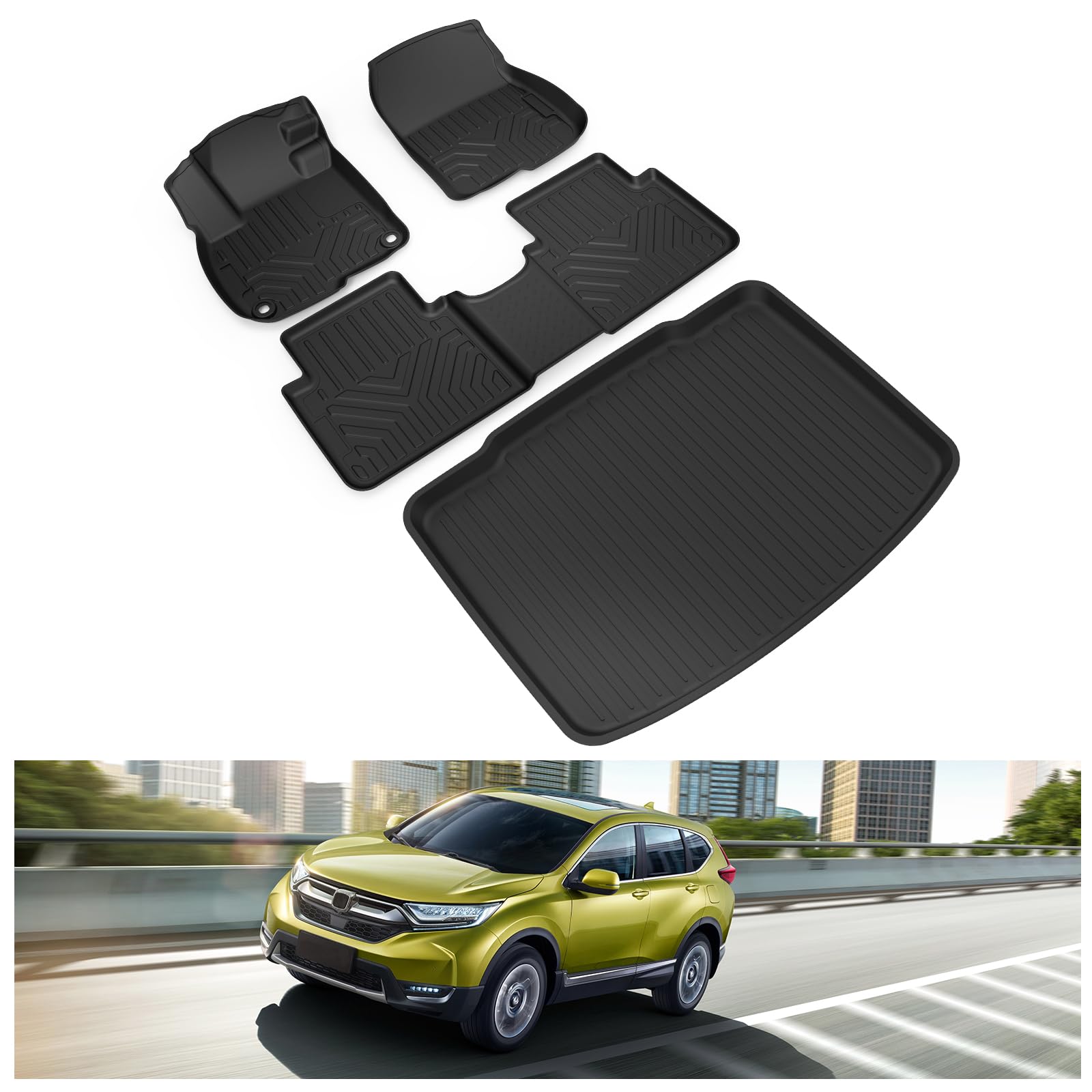Kiwi Master Floor Mats & Cargo Mat For 2017-2022 Honda Cr-V All Weather Crv Mat Front Rear 2 Row Seat & Trunk Tpe Slush Liners B